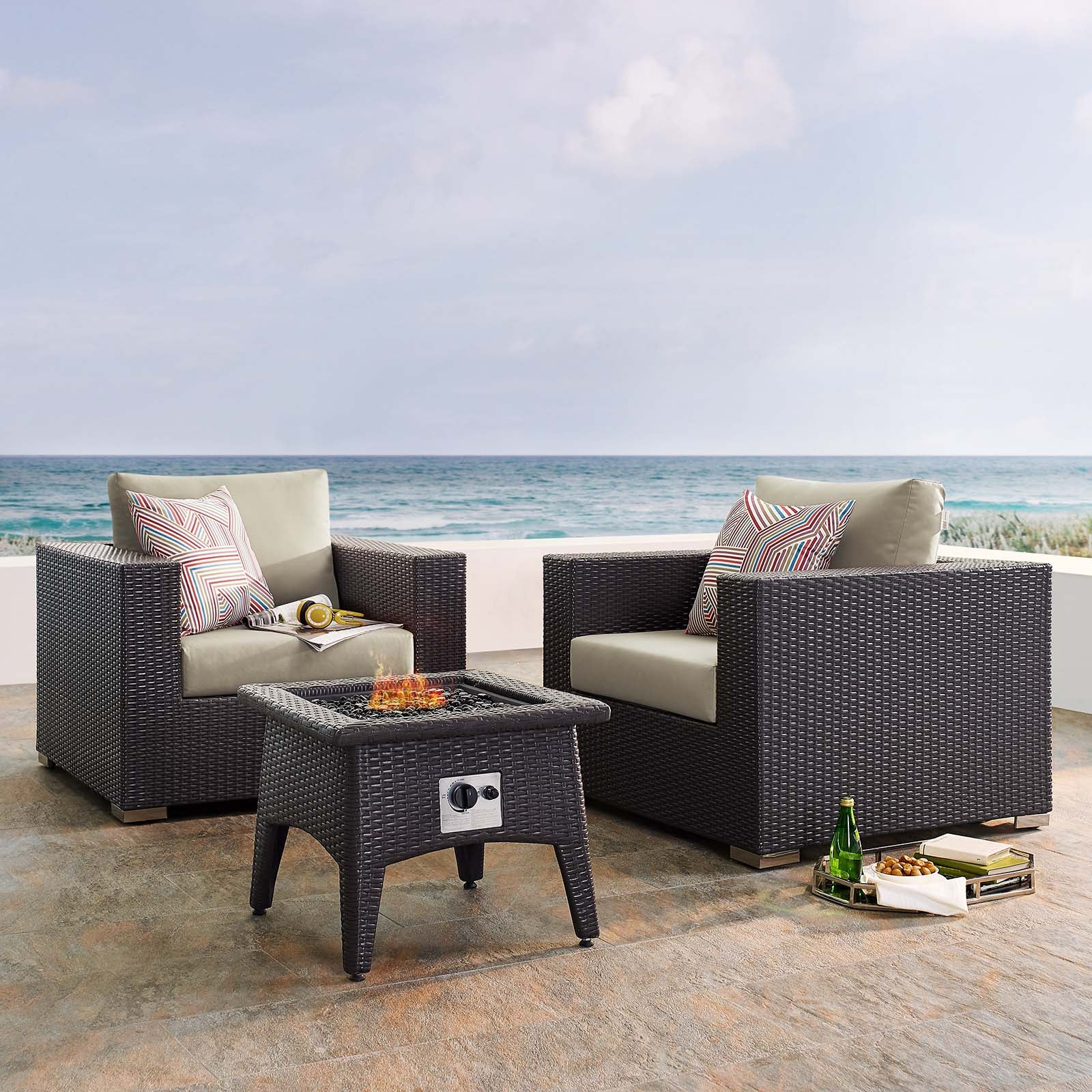 Convene 3 Piece Set Outdoor Patio with Fire Pit - East Shore Modern Home Furnishings