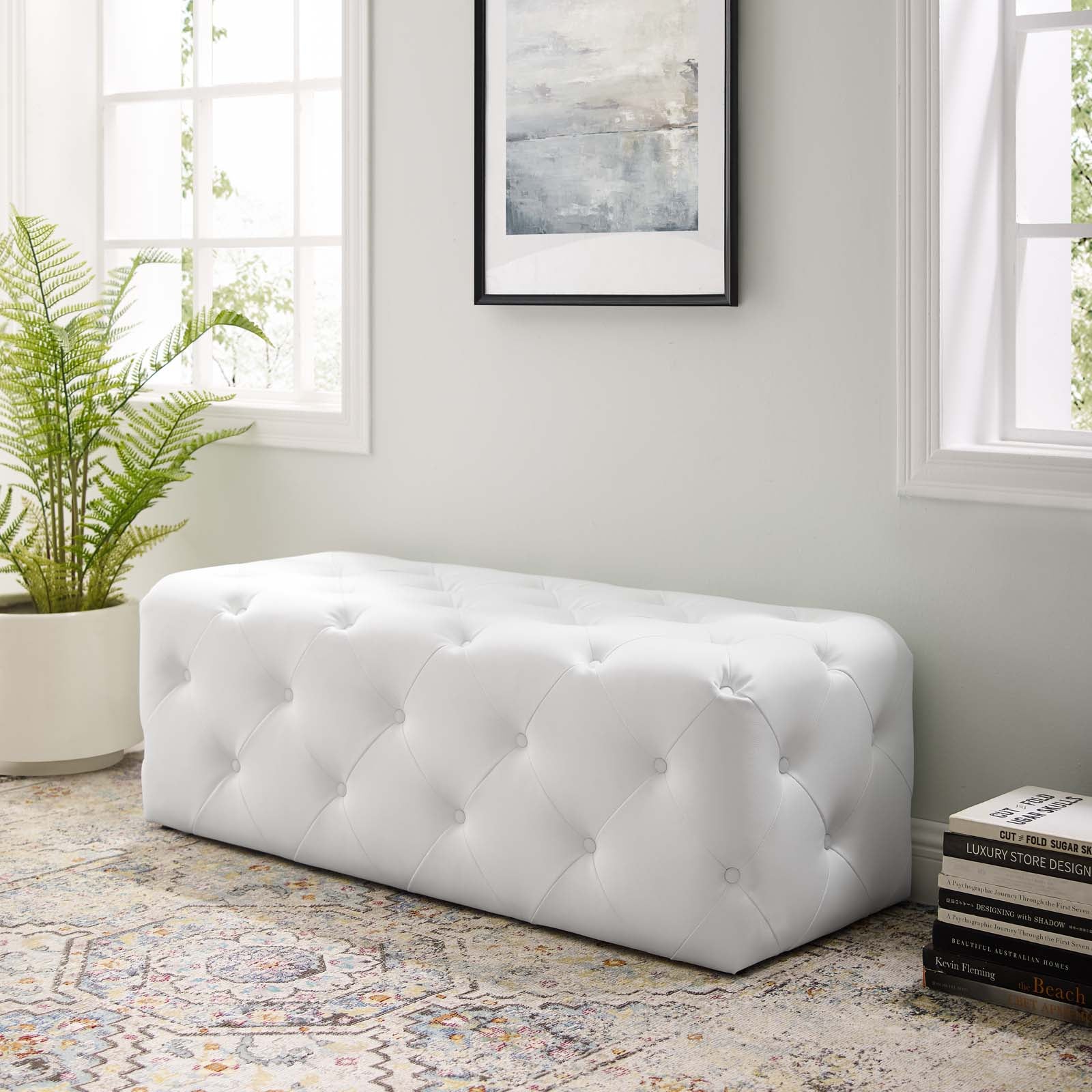 Amour 48" Tufted Button Entryway Faux Leather Bench - East Shore Modern Home Furnishings