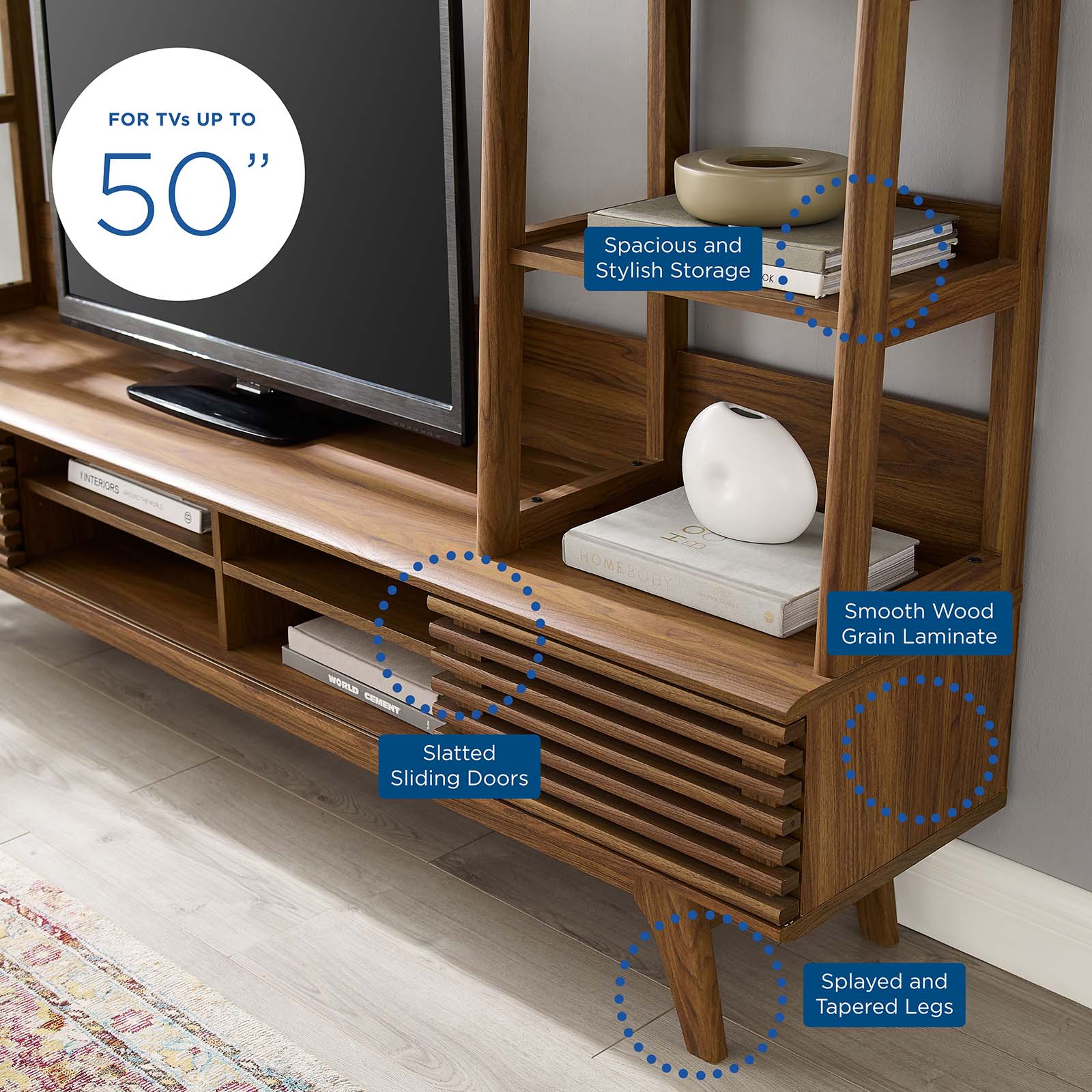 Render TV Stand Entertainment Center in Walnut - East Shore Modern Home Furnishings