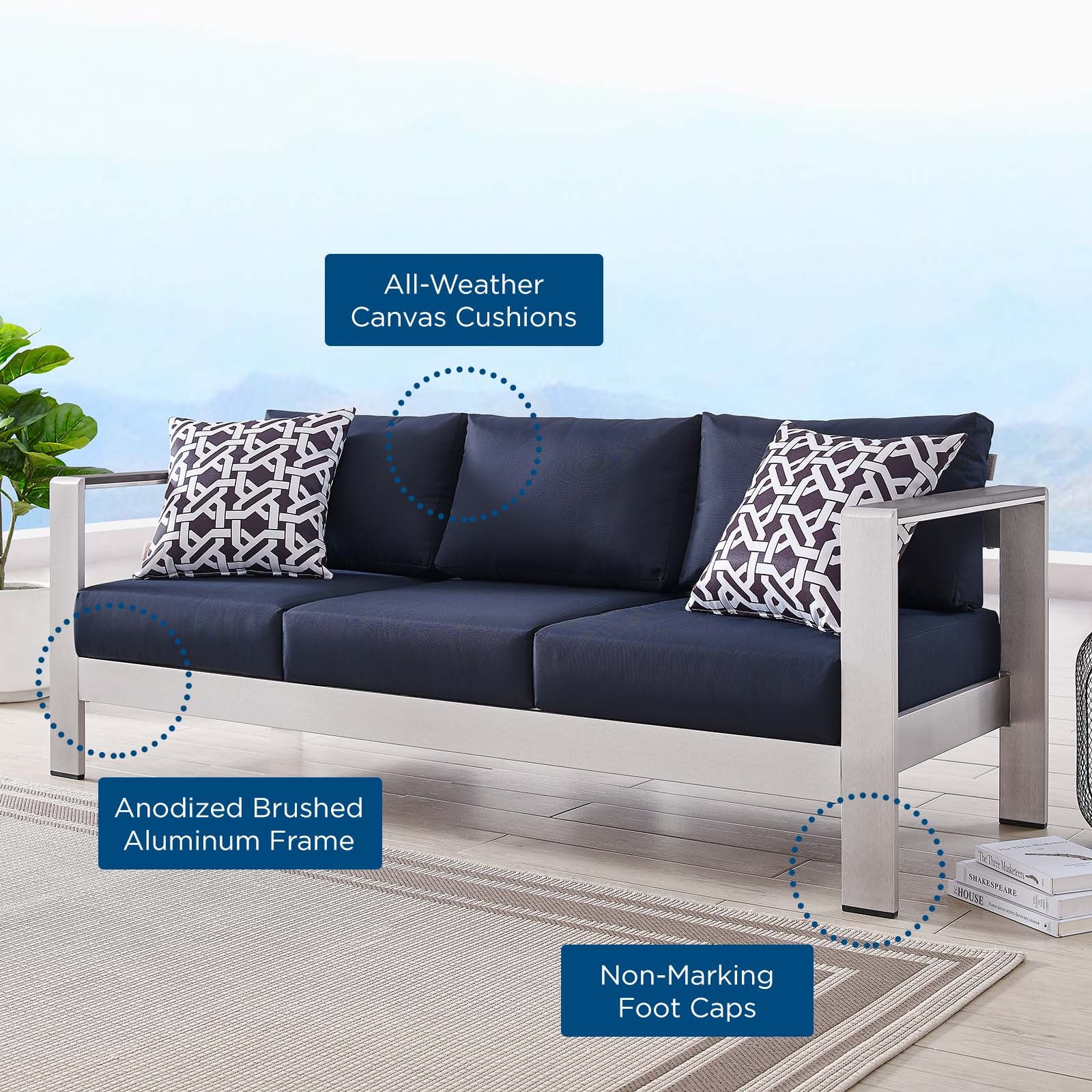 Shore Outdoor Patio Aluminum Sofa - East Shore Modern Home Furnishings