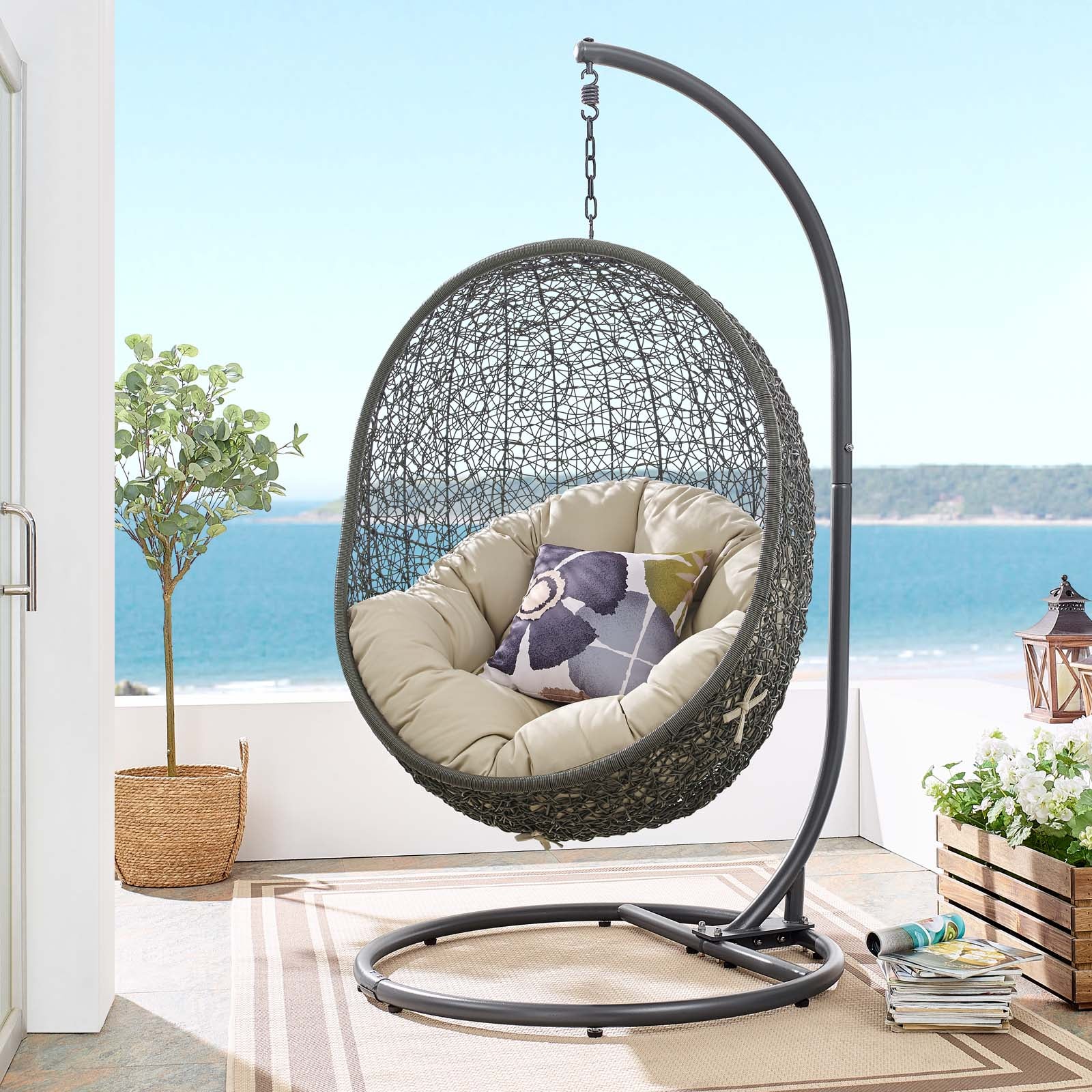 Hide Outdoor Patio Sunbrella® Swing Chair With Stand - East Shore Modern Home Furnishings