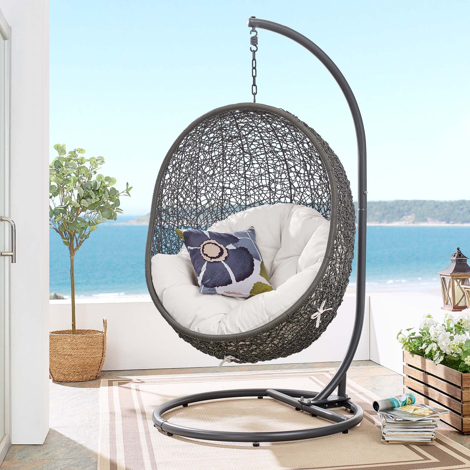 Hide Outdoor Patio Sunbrella® Swing Chair With Stand - East Shore Modern Home Furnishings