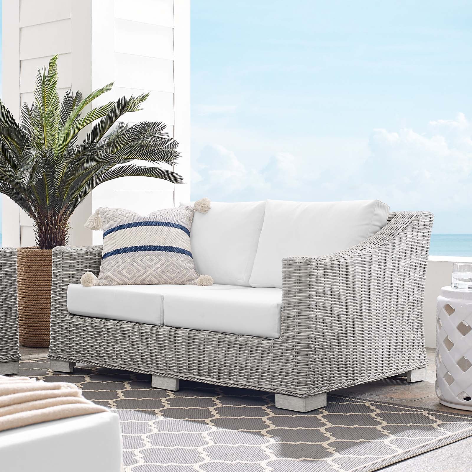 Conway Sunbrella® Outdoor Patio Wicker Rattan Loveseat - East Shore Modern Home Furnishings
