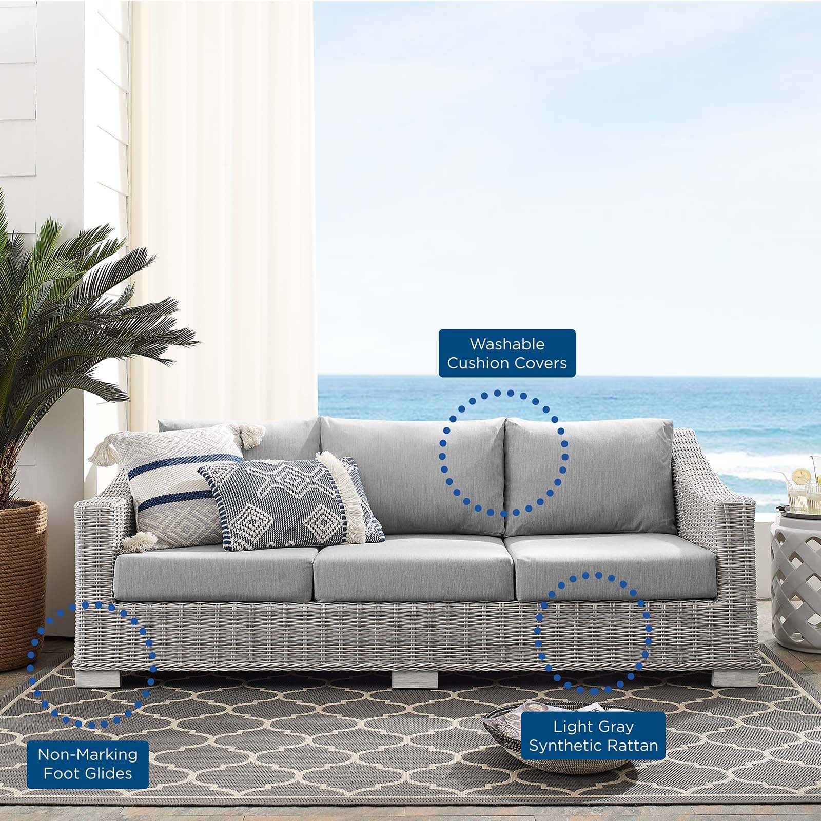Conway Sunbrella® Outdoor Patio Wicker Rattan Sofa - East Shore Modern Home Furnishings