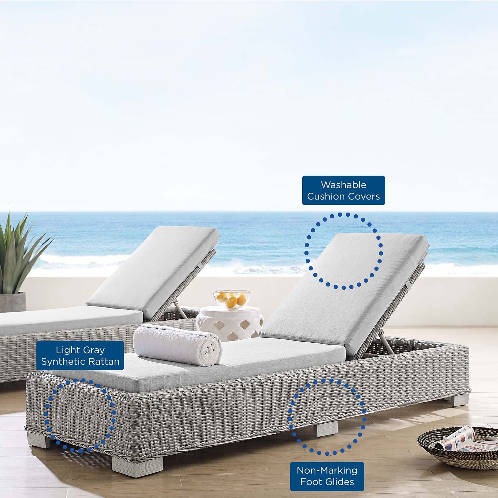 Conway Sunbrella® Outdoor Patio Wicker Rattan Chaise Lounge - East Shore Modern Home Furnishings