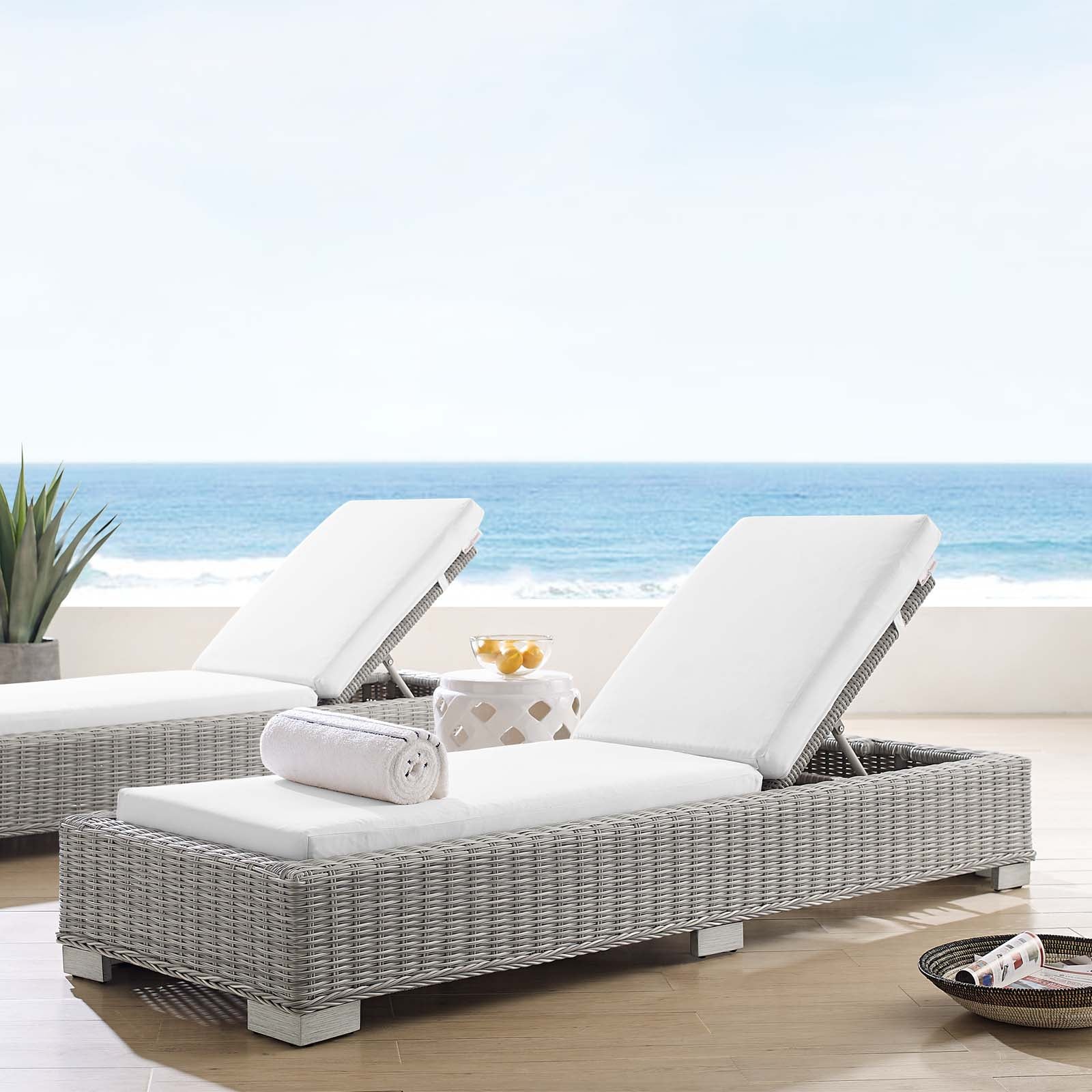 Conway Sunbrella® Outdoor Patio Wicker Rattan Chaise Lounge - East Shore Modern Home Furnishings
