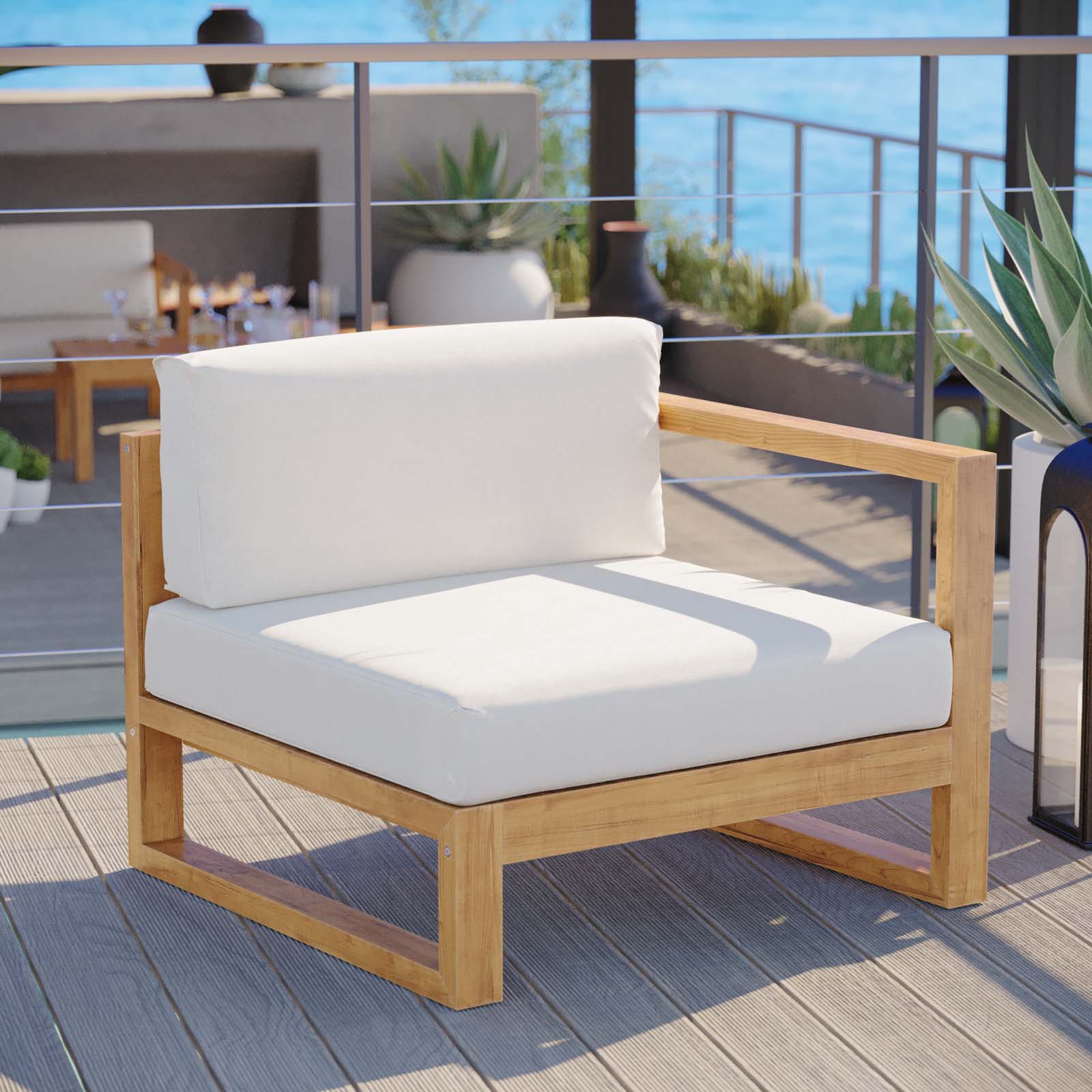 Upland Outdoor Patio Teak Wood Right-Arm Chair - East Shore Modern Home Furnishings