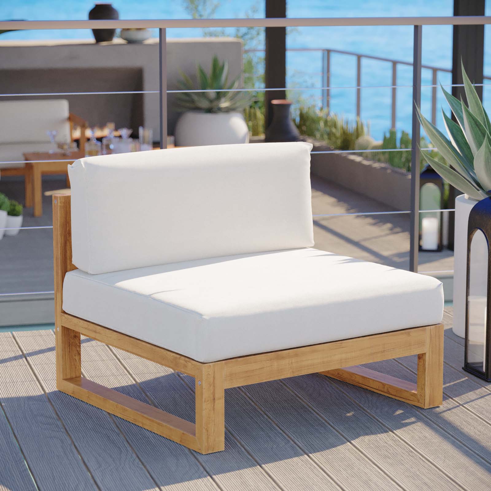 Upland Outdoor Patio Teak Wood Armless Chair - East Shore Modern Home Furnishings