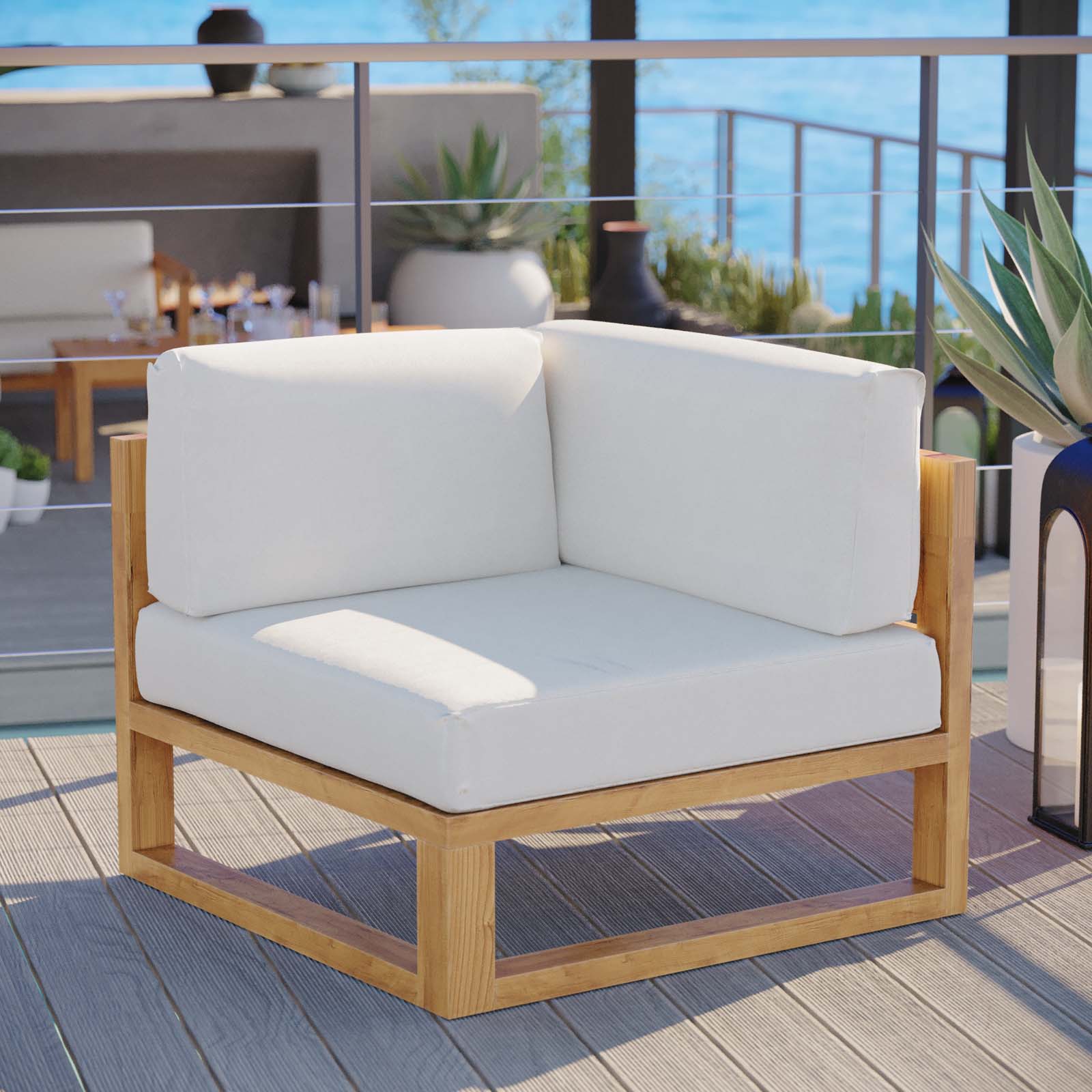 Upland Outdoor Patio Teak Wood Corner Chair - East Shore Modern Home Furnishings