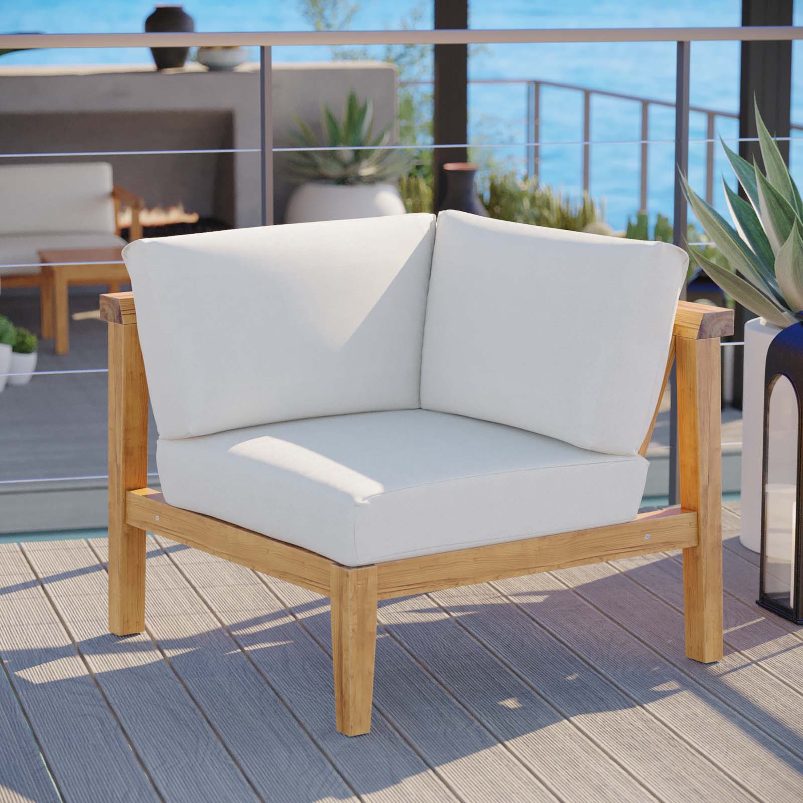 Bayport Outdoor Patio Teak Wood Corner Chair - East Shore Modern Home Furnishings