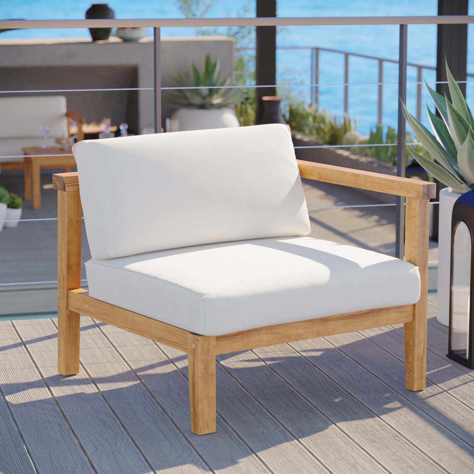 Bayport Outdoor Patio Teak Wood Right-Arm Chair - East Shore Modern Home Furnishings
