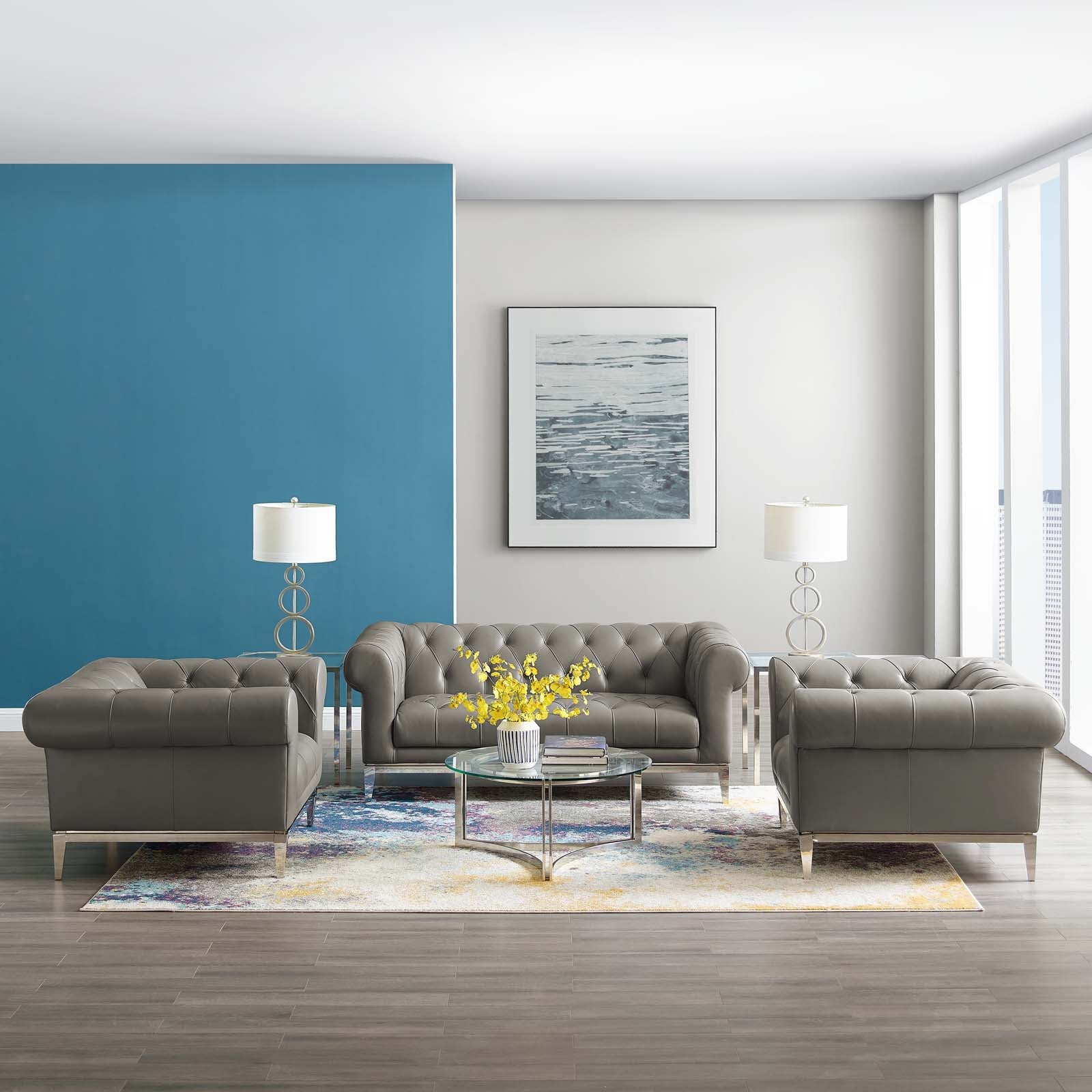 Idyll Tufted Upholstered Leather 3 Piece Set - East Shore Modern Home Furnishings