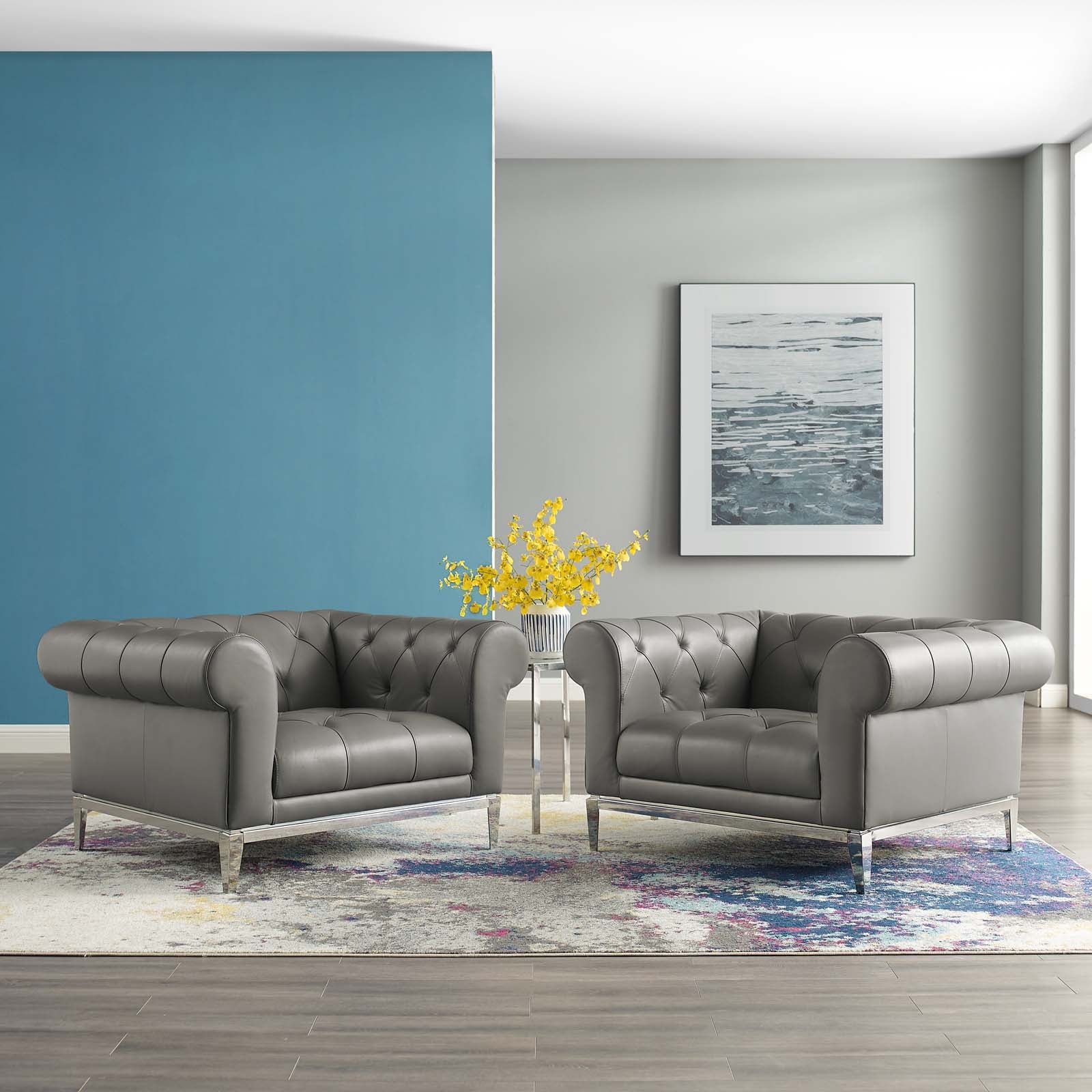 Idyll Tufted Upholstered Leather Armchair Set of 2 - East Shore Modern Home Furnishings