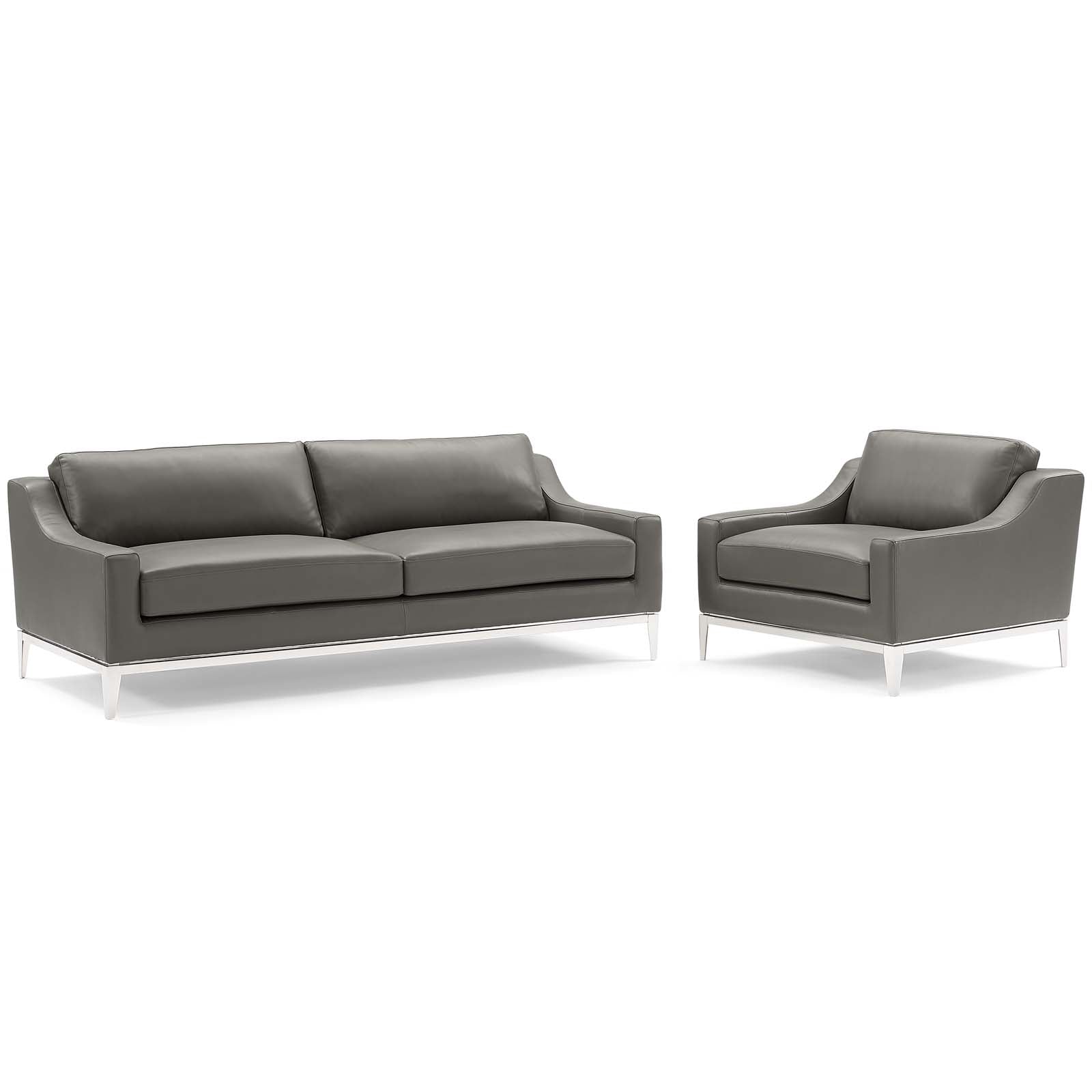 Harness Stainless Steel Base Leather Sofa & Armchair Set - East Shore Modern Home Furnishings