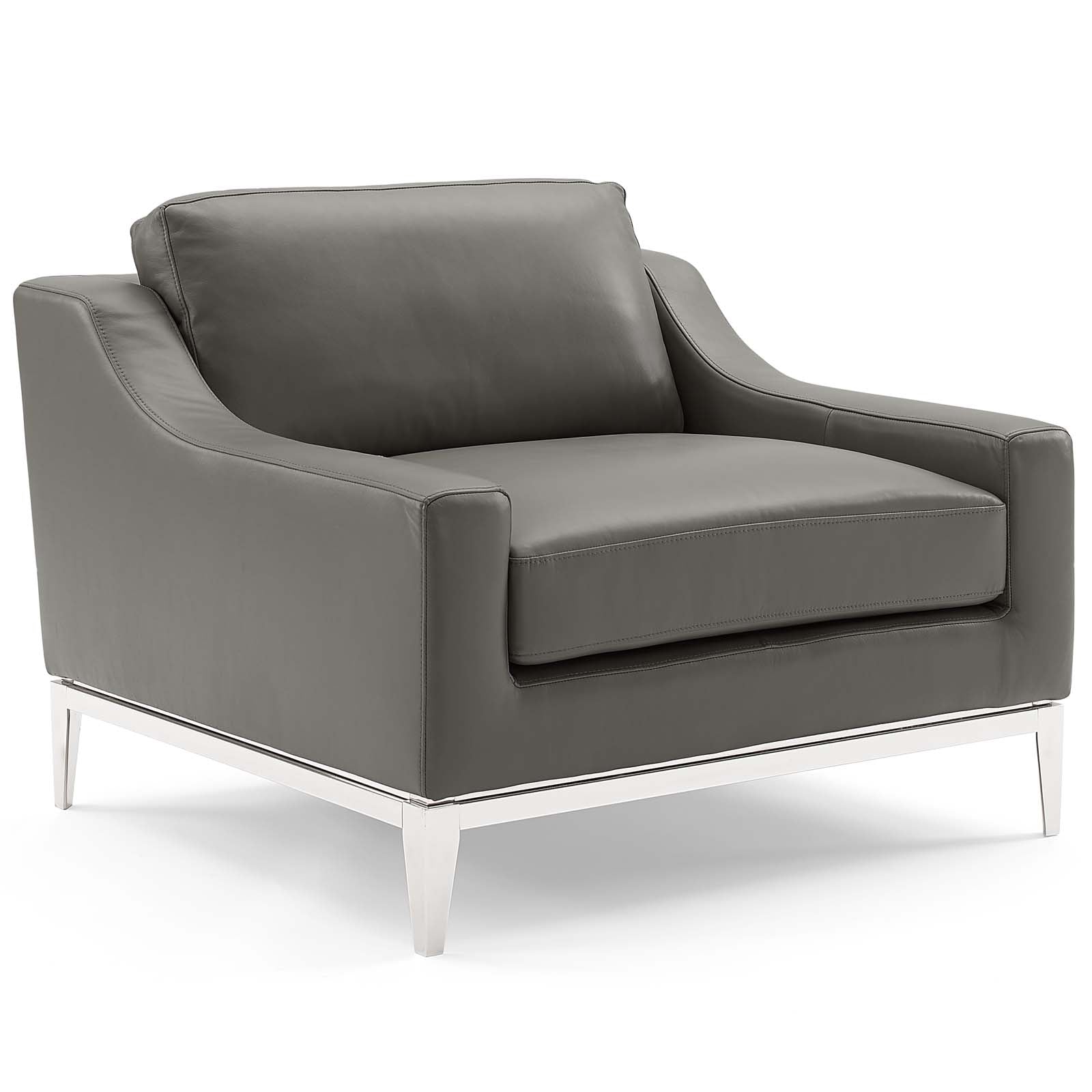 Harness Stainless Steel Base Leather Sofa & Armchair Set - East Shore Modern Home Furnishings