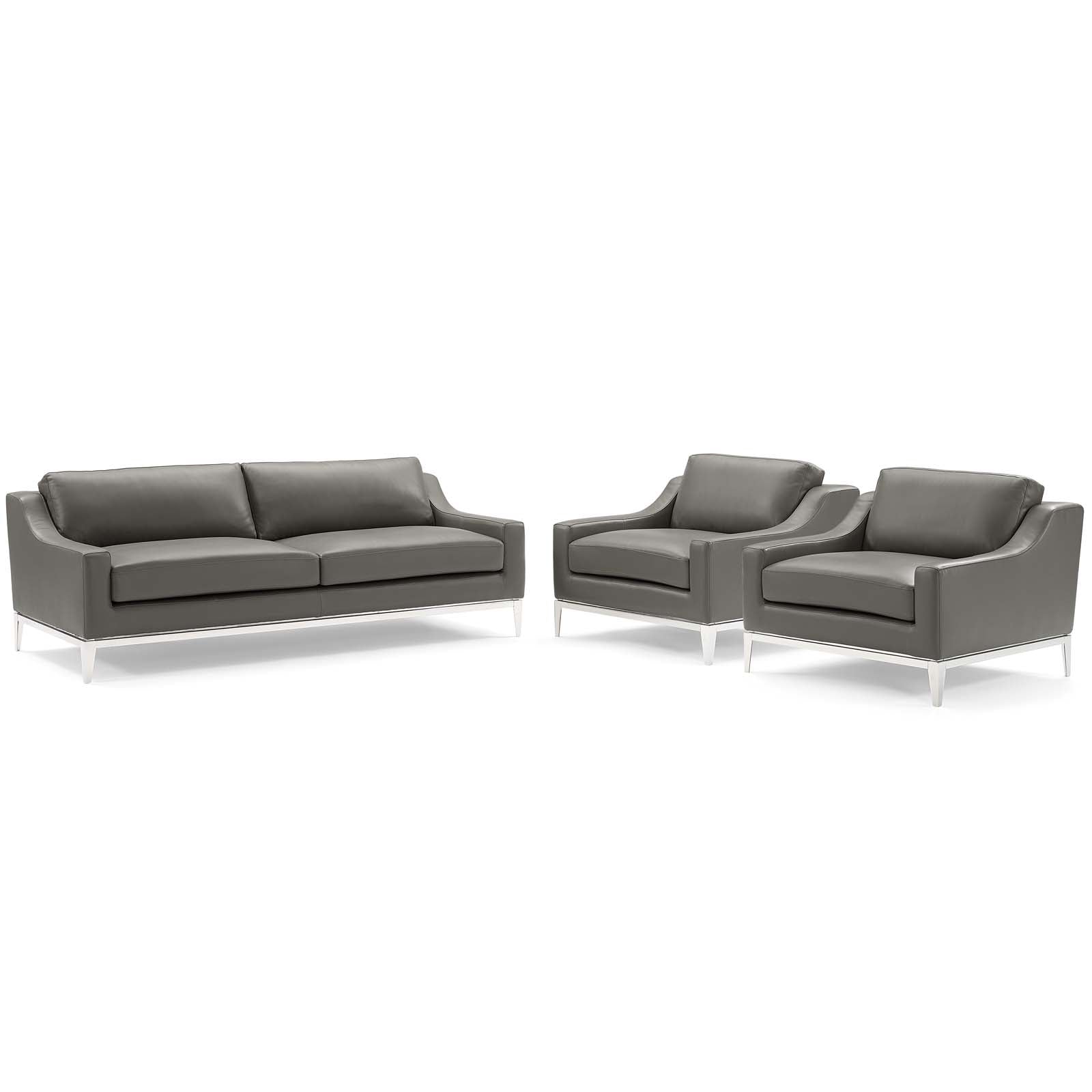 Harness 3 Piece Stainless Steel Base Leather Set - East Shore Modern Home Furnishings