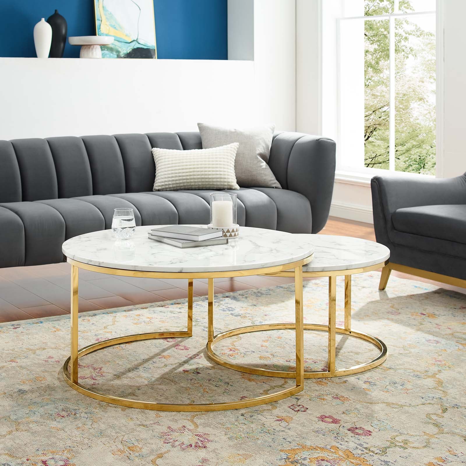 Ravenna Artificial Marble Nesting Coffee Table - East Shore Modern Home Furnishings