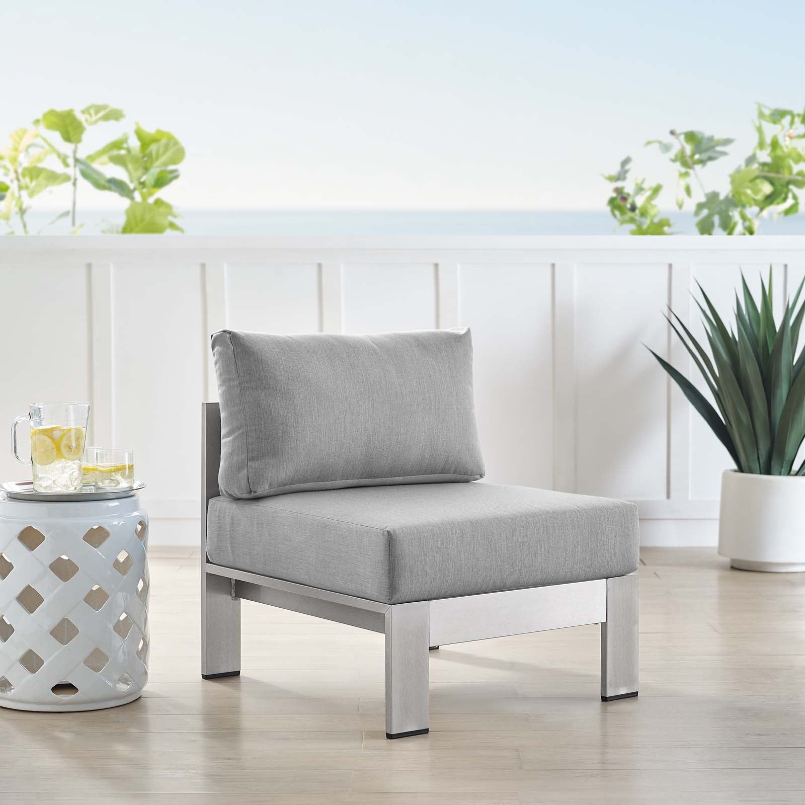 Shore Sunbrella® Fabric Aluminum Outdoor Patio Armless Chair - East Shore Modern Home Furnishings