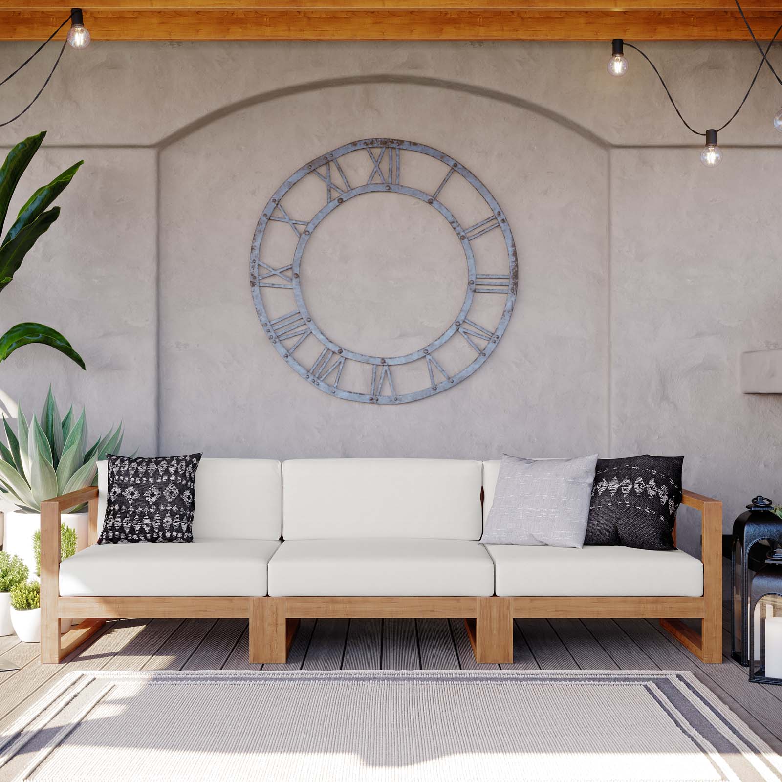 Upland Outdoor Patio Teak Wood 3-Piece Sectional Sofa Set - East Shore Modern Home Furnishings