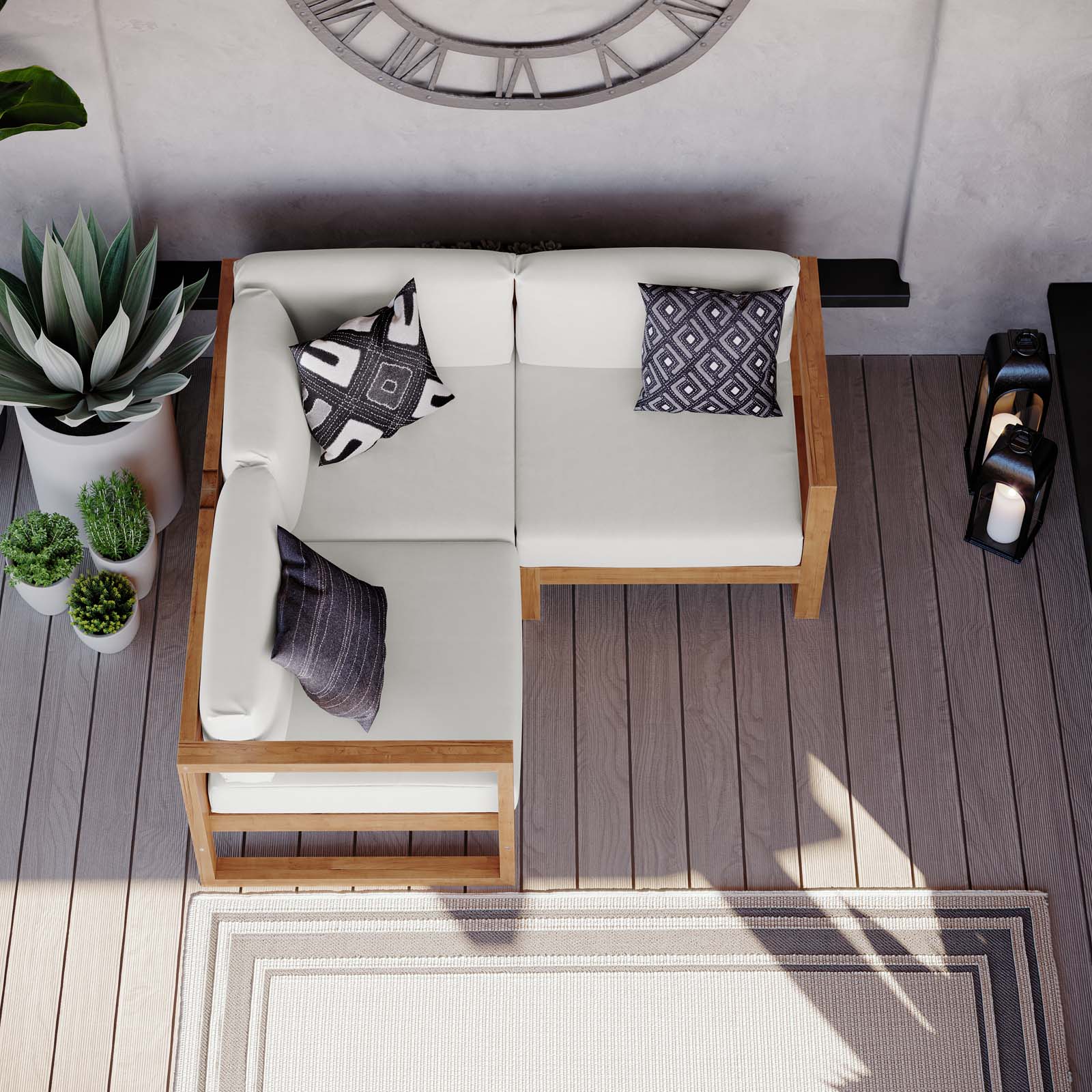 Upland Outdoor Patio Teak Wood 3-Piece Sectional Sofa Set - East Shore Modern Home Furnishings