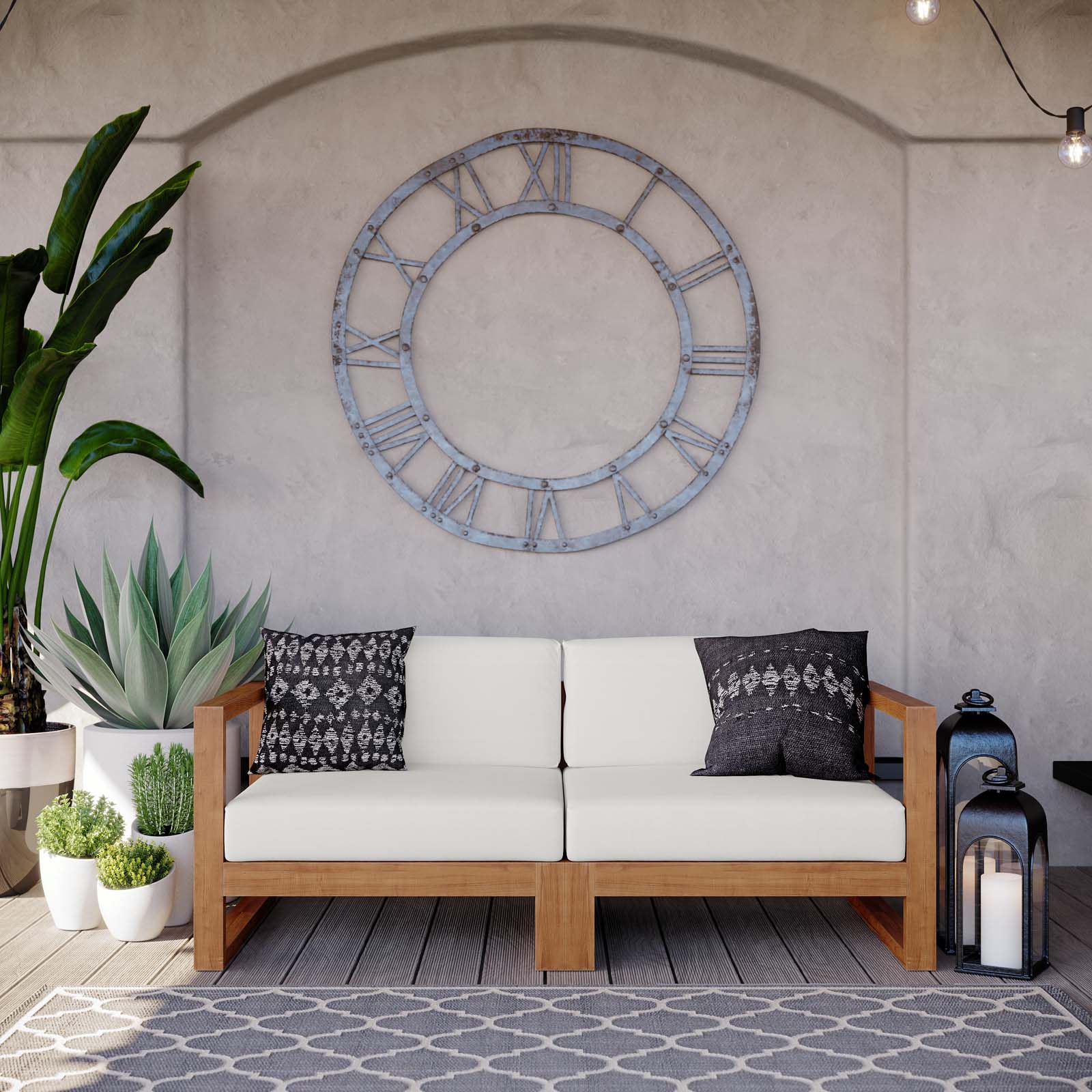 Upland Outdoor Patio Teak Wood 2-Piece Sectional Sofa Loveseat - East Shore Modern Home Furnishings