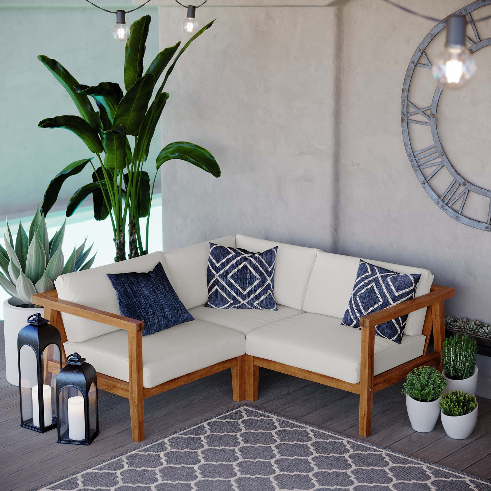 Bayport Outdoor Patio Teak Wood 3-Piece Sectional Sofa Set - East Shore Modern Home Furnishings