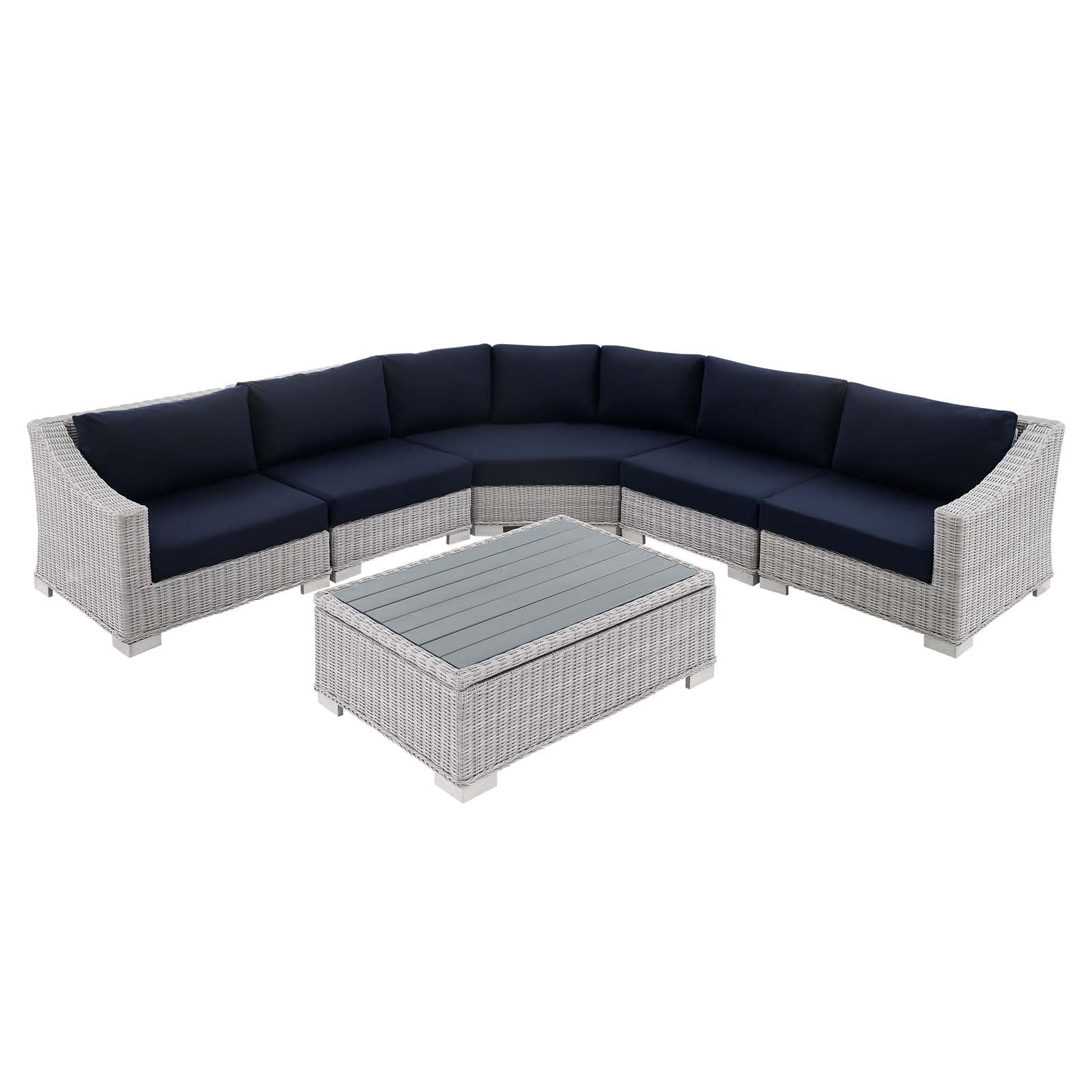 Conway Sunbrella® Outdoor Patio Wicker Rattan 6-Piece Sectional Sofa Set - East Shore Modern Home Furnishings