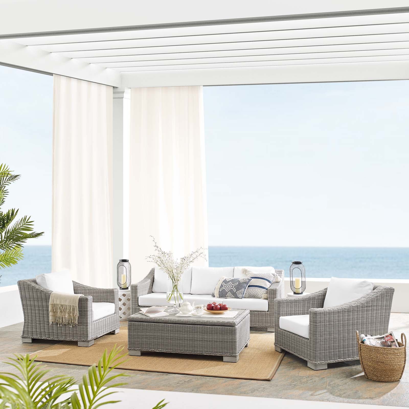 Conway Sunbrella® Outdoor Patio Wicker Rattan 4-Piece Furniture Set - East Shore Modern Home Furnishings