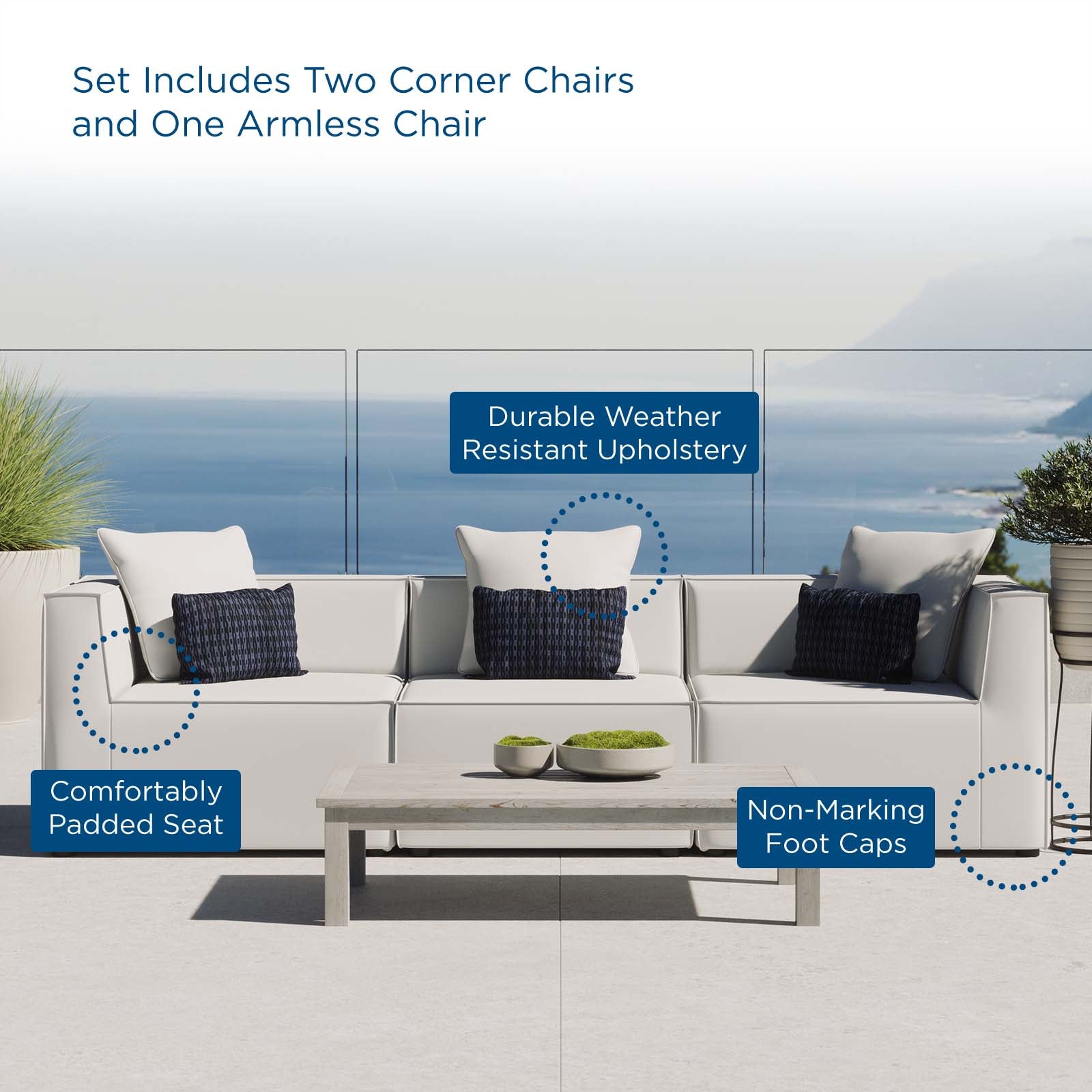Saybrook Outdoor Patio Upholstered 3-Piece Sectional Sofa - East Shore Modern Home Furnishings