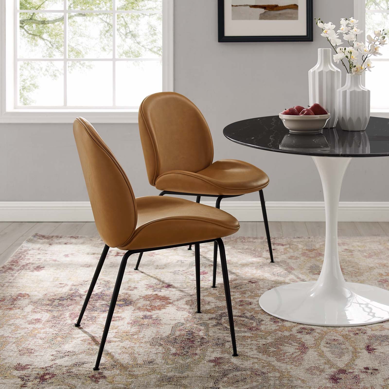 Scoop Black Powder Coated Steel Leg Vegan Leather Dining Chairs - Set of 2 - East Shore Modern Home Furnishings