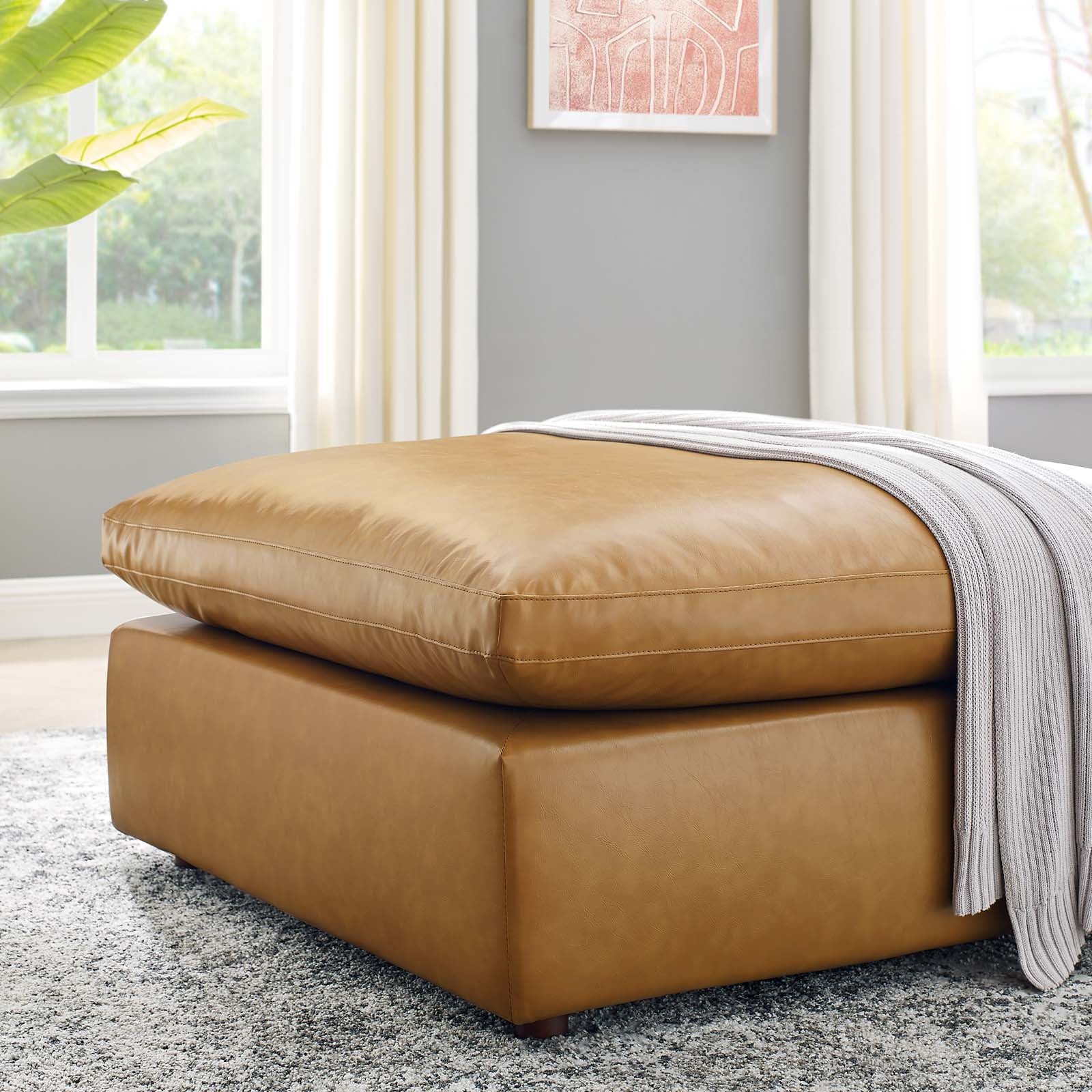 Commix Down Filled Overstuffed Vegan Leather Ottoman - East Shore Modern Home Furnishings