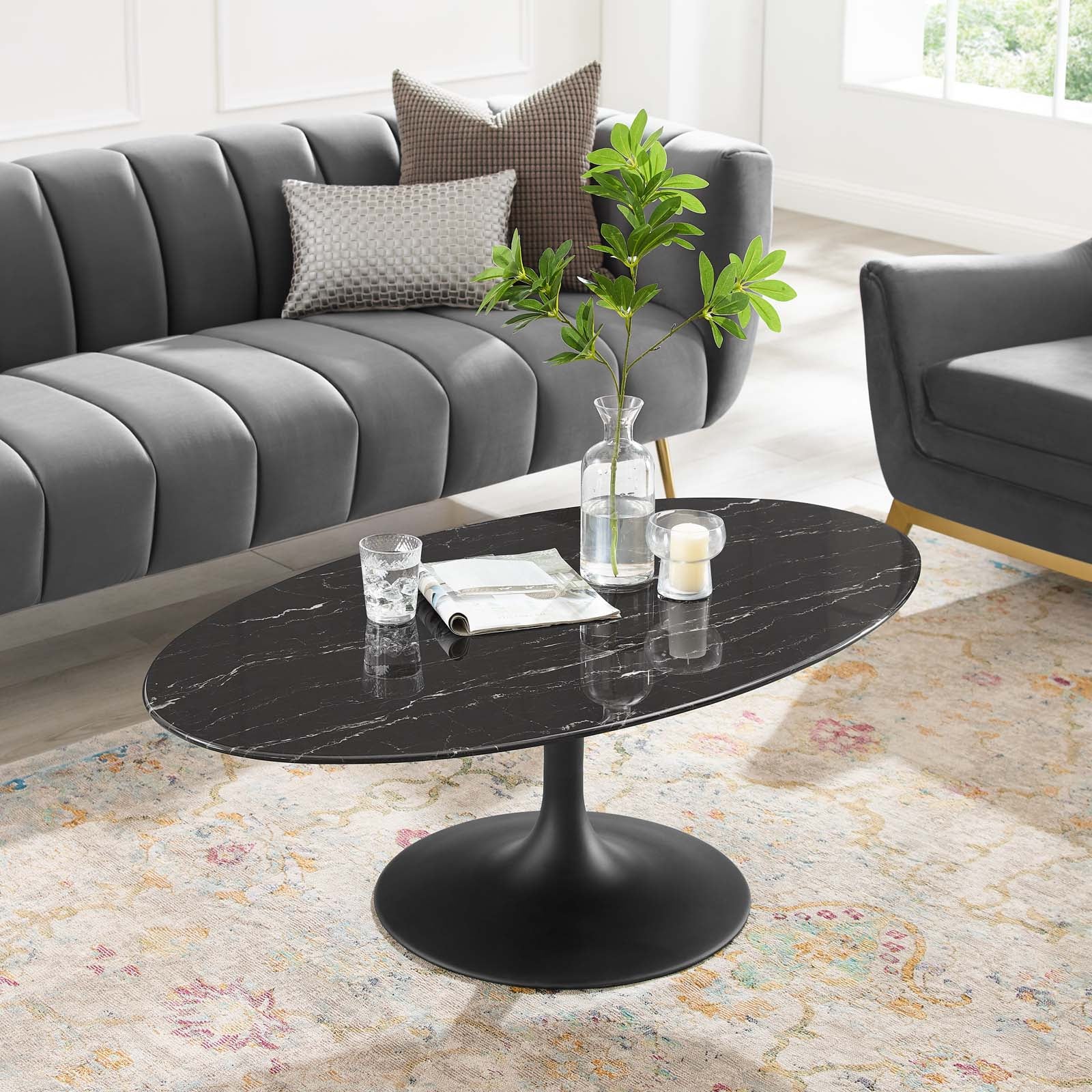 Lippa 48" Oval Artificial Marble Coffee Table - East Shore Modern Home Furnishings
