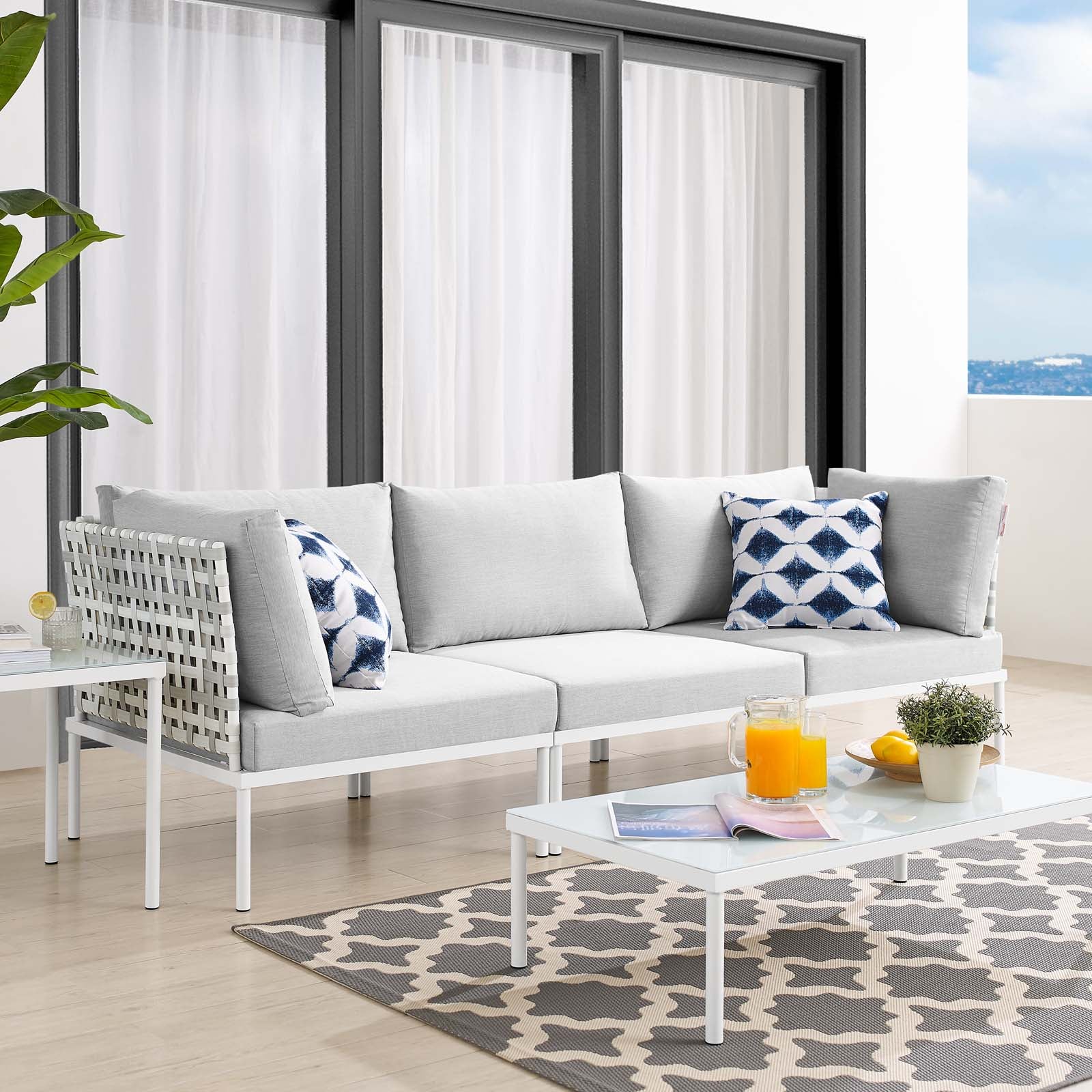 Harmony Sunbrella® Basket Weave Outdoor Patio Aluminum Sofa - East Shore Modern Home Furnishings