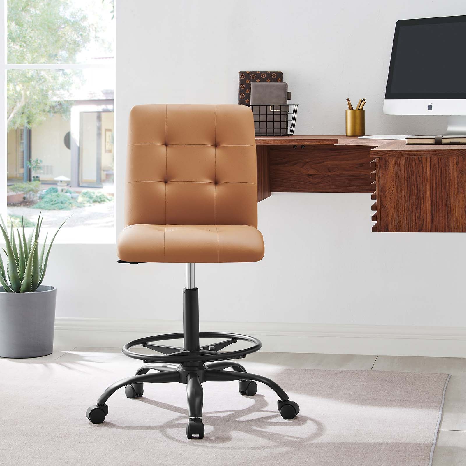 Prim Armless Vegan Leather Drafting Chair - East Shore Modern Home Furnishings