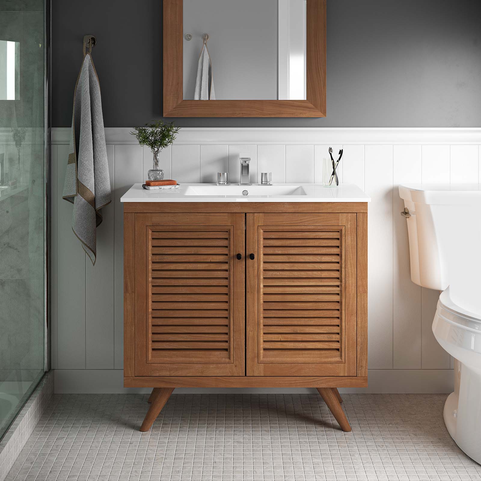Birdie 36" Teak Wood Bathroom Vanity Cabinet (Sink Basin Not Included) - East Shore Modern Home Furnishings
