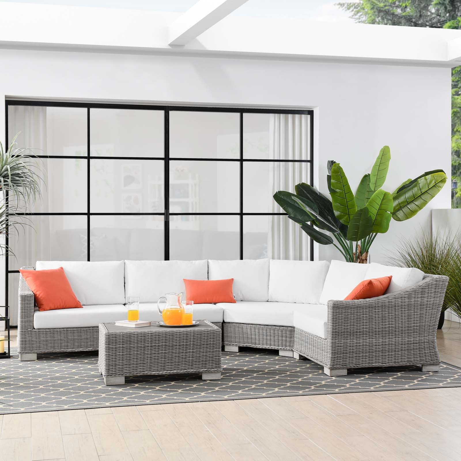 Conway Outdoor Patio Wicker Rattan 5-Piece Sectional Sofa Furniture Set - East Shore Modern Home Furnishings
