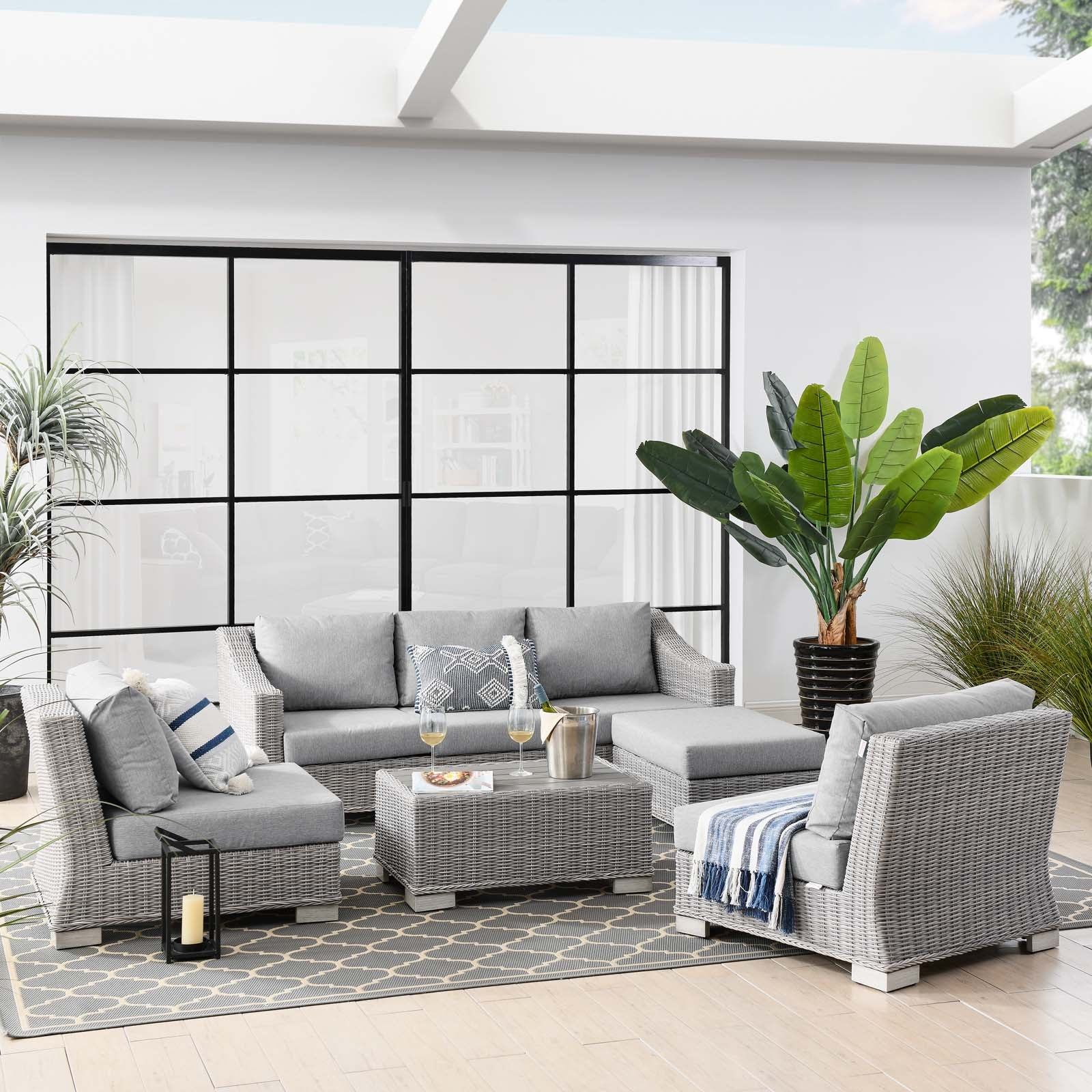 Conway 5-Piece Outdoor Patio Wicker Rattan Furniture Set - East Shore Modern Home Furnishings