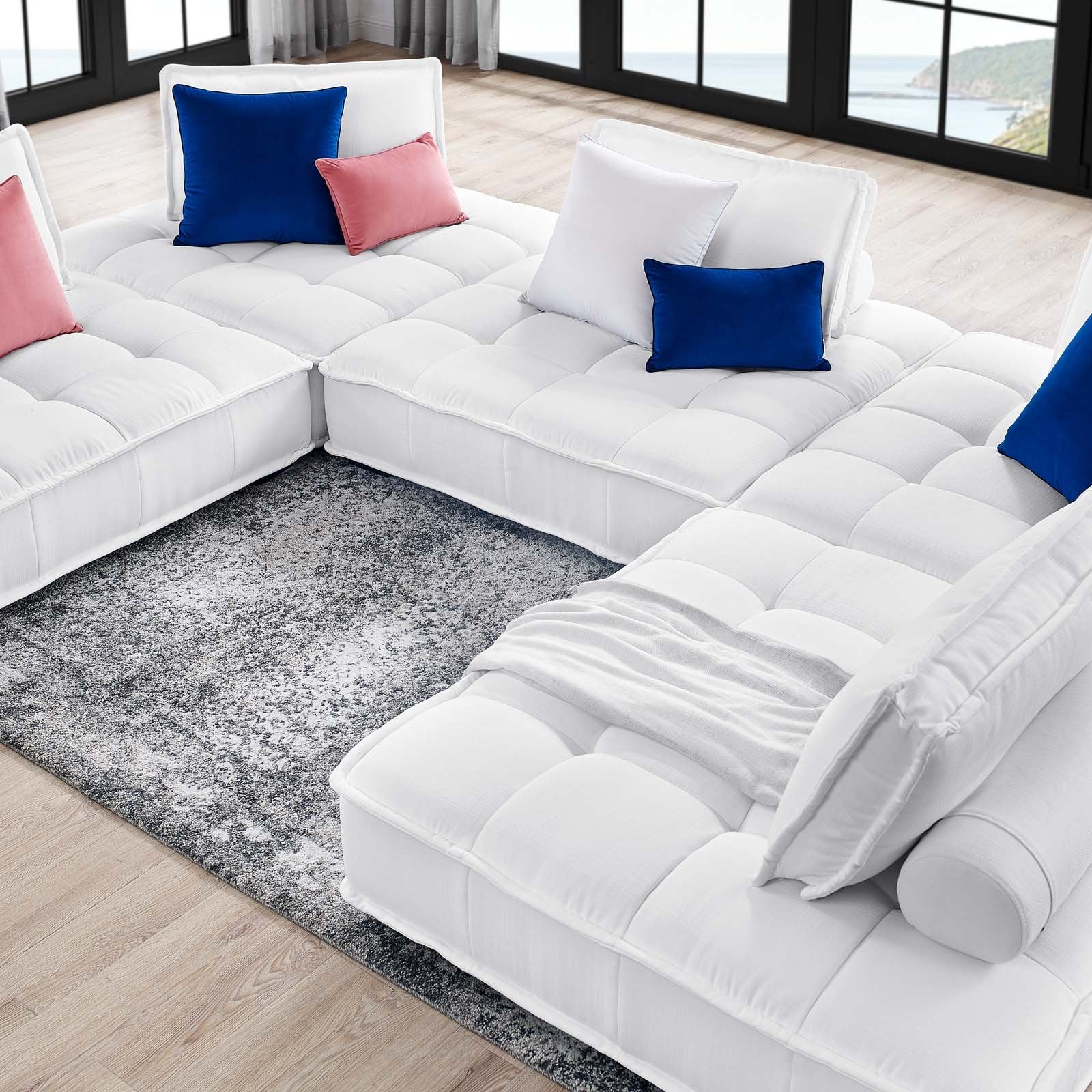 Saunter Tufted Fabric 5-Piece Sectional Sofa - East Shore Modern Home Furnishings