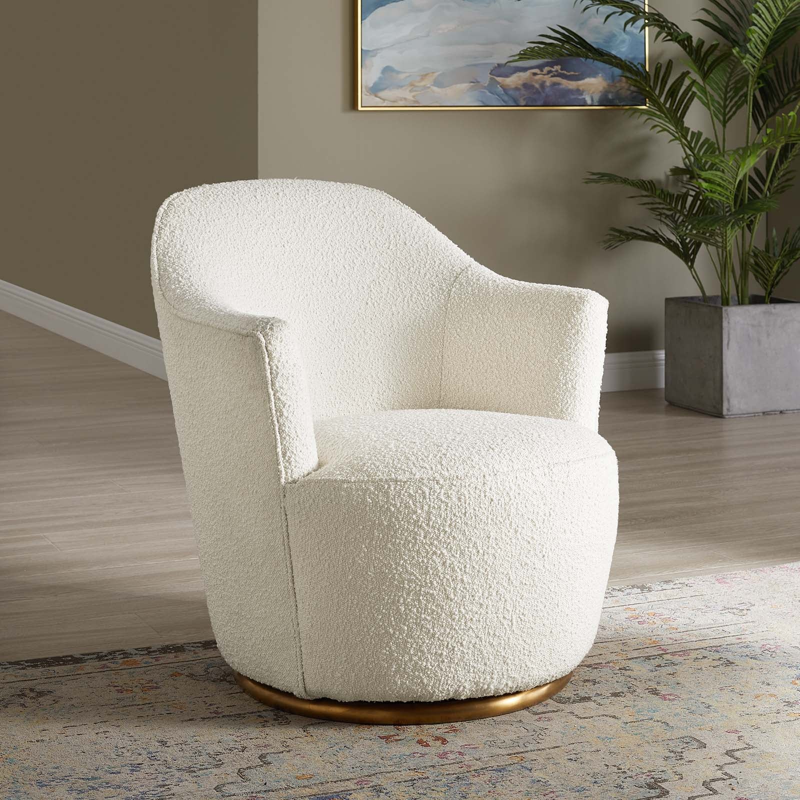 Nora Boucle Upholstered Swivel Chair - East Shore Modern Home Furnishings