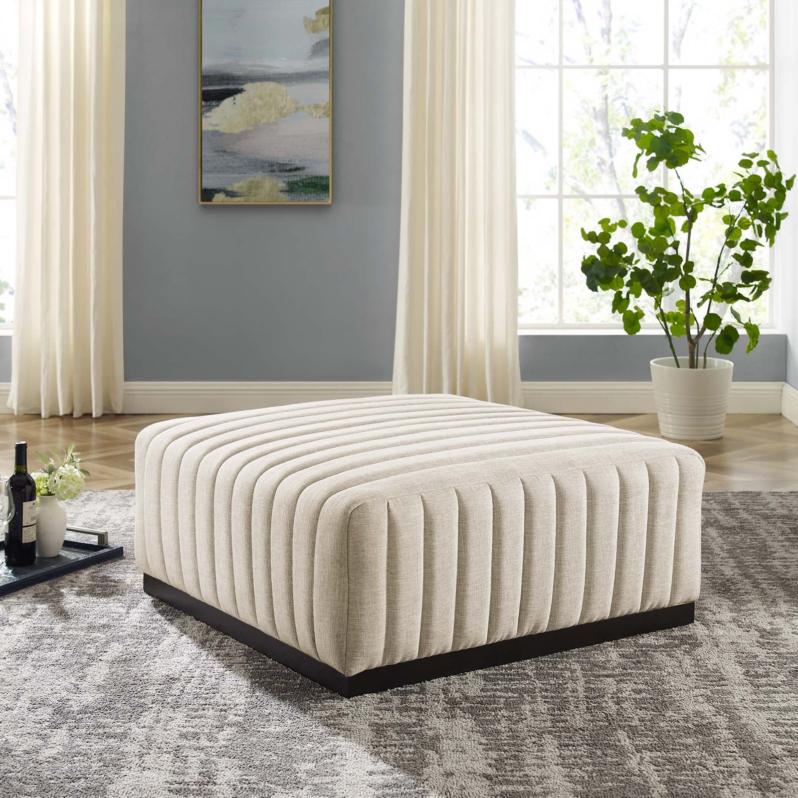 Conjure Channel Tufted Upholstered Fabric Ottoman - East Shore Modern Home Furnishings