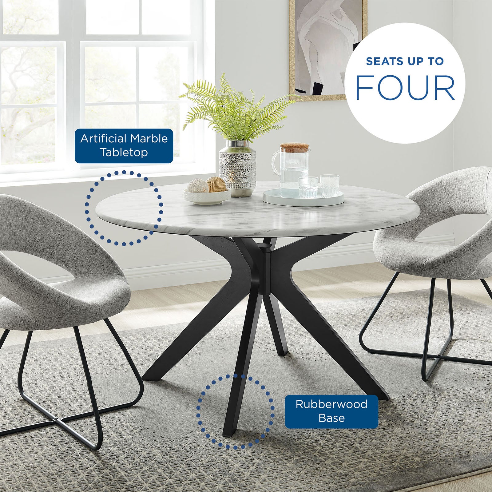 Traverse 50" Round Performance Artificial Marble Dining Table - East Shore Modern Home Furnishings