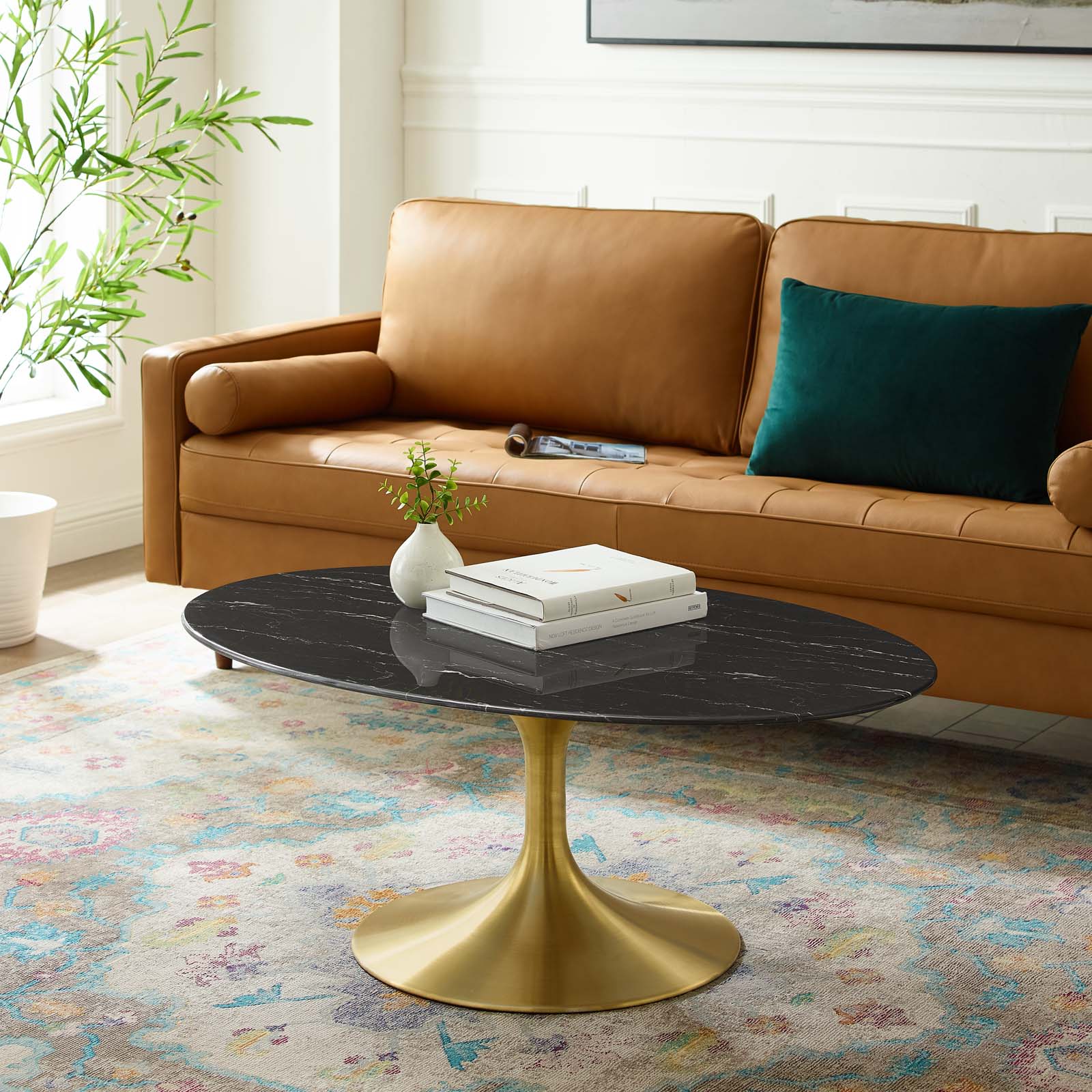 Lippa 42" Oval Artificial Marble Coffee Table - East Shore Modern Home Furnishings