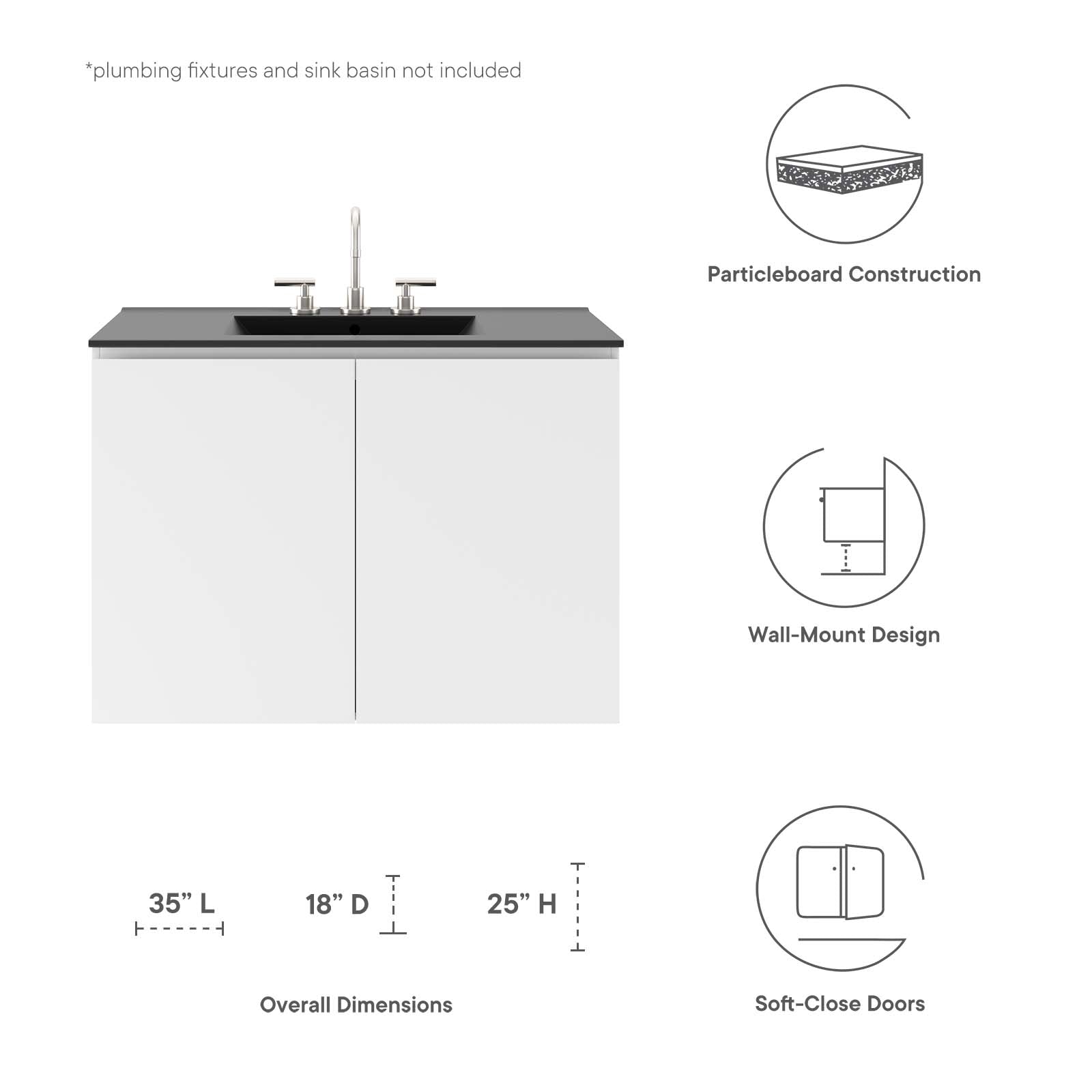 Vitality 36" Wall-Mount Bathroom Vanity (Sink Basin Not Included) - East Shore Modern Home Furnishings