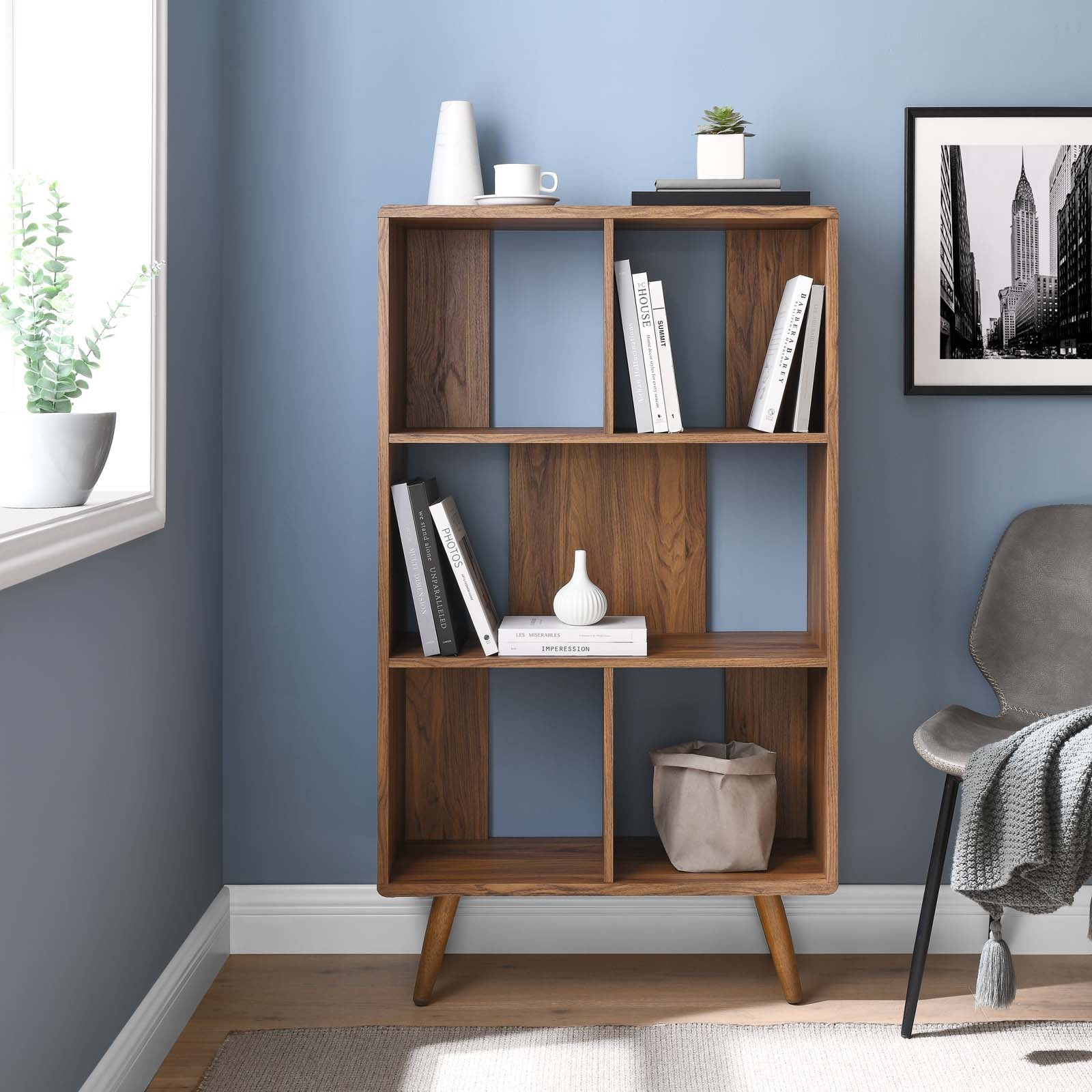 Transmit 5 Shelf Wood Grain Bookcase - East Shore Modern Home Furnishings