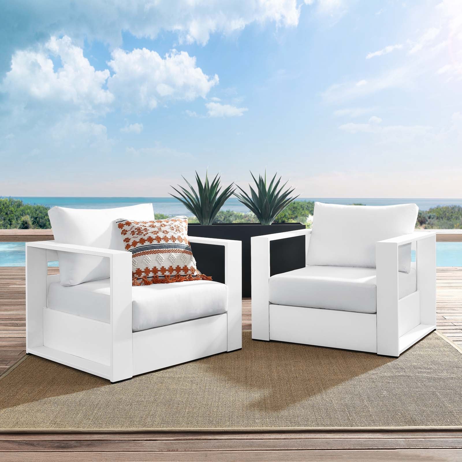 Tahoe Outdoor Patio Powder-Coated Aluminum 2-Piece Armchair Set - East Shore Modern Home Furnishings