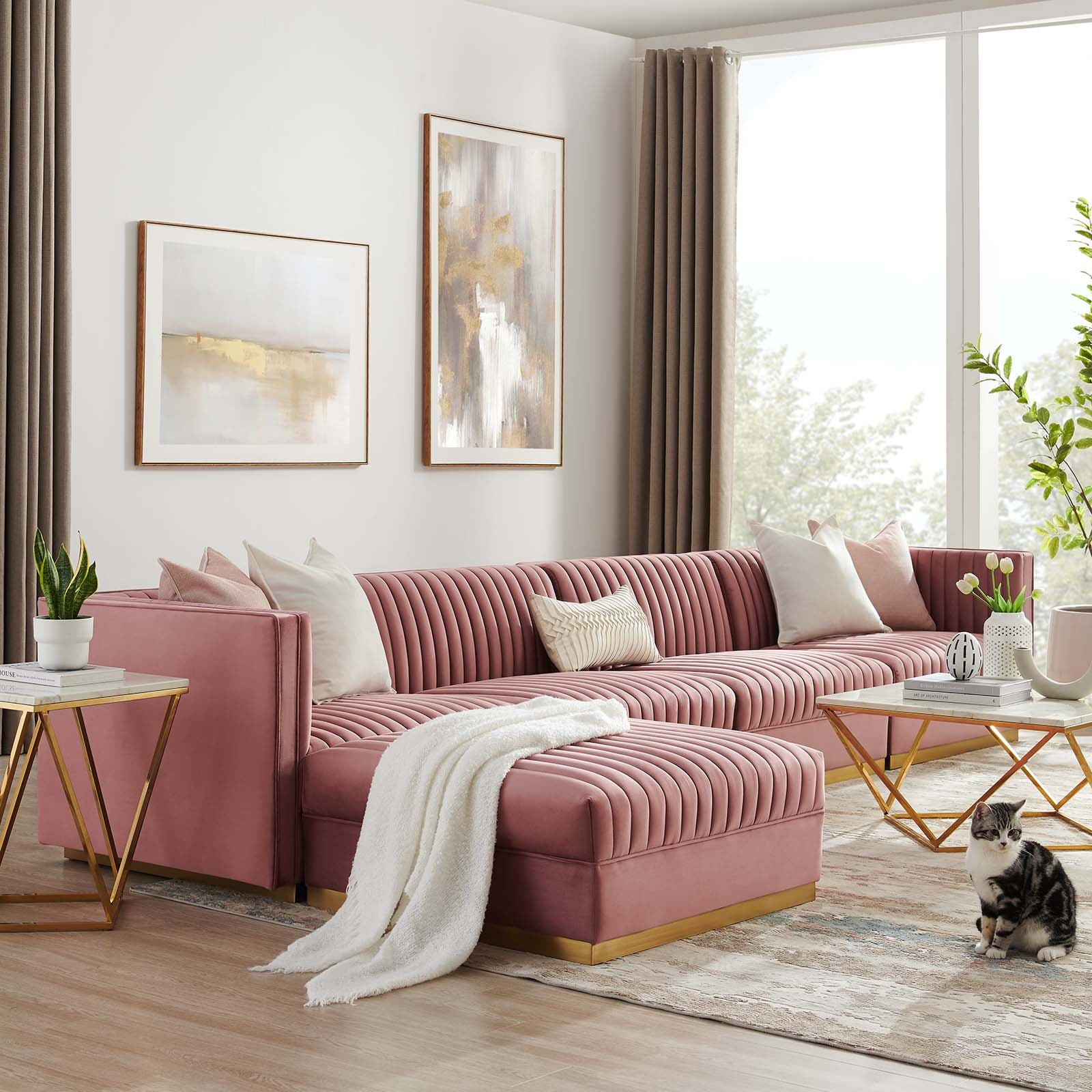 Sanguine Channel Tufted Performance Velvet 5-Piece Modular Sectional Sofa - East Shore Modern Home Furnishings