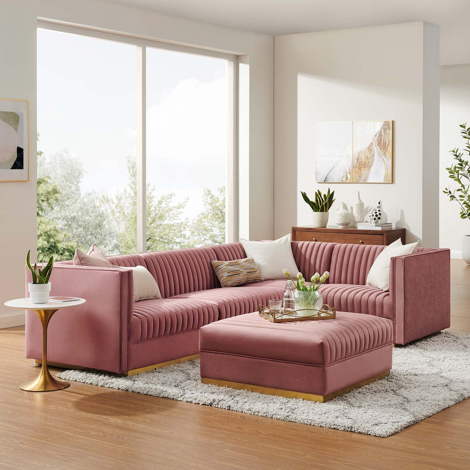 Sanguine Channel Tufted Performance Velvet 5-Piece Right-Facing Modular Sectional Sofa - East Shore Modern Home Furnishings