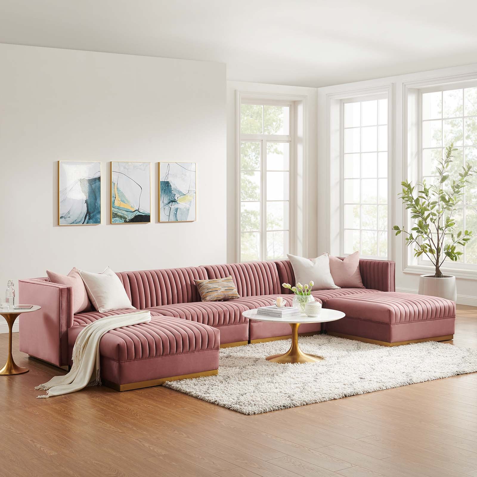 Sanguine Channel Tufted Performance Velvet 6-Piece Modular Sectional Sofa - East Shore Modern Home Furnishings