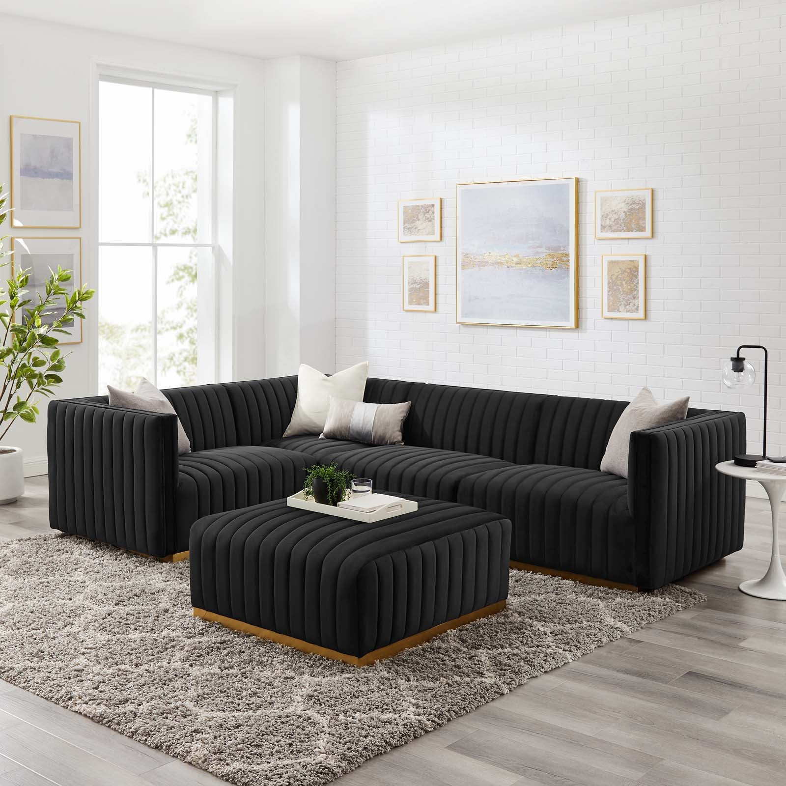 Conjure Channel Tufted Performance Velvet 5-Piece Sectional - East Shore Modern Home Furnishings