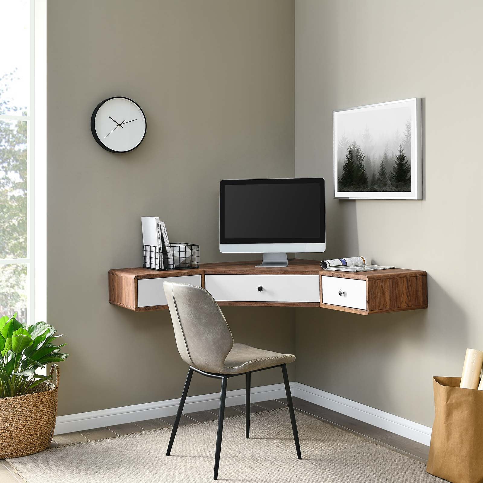 Transmit 47" Wall Mount Corner Walnut Office Desk - East Shore Modern Home Furnishings